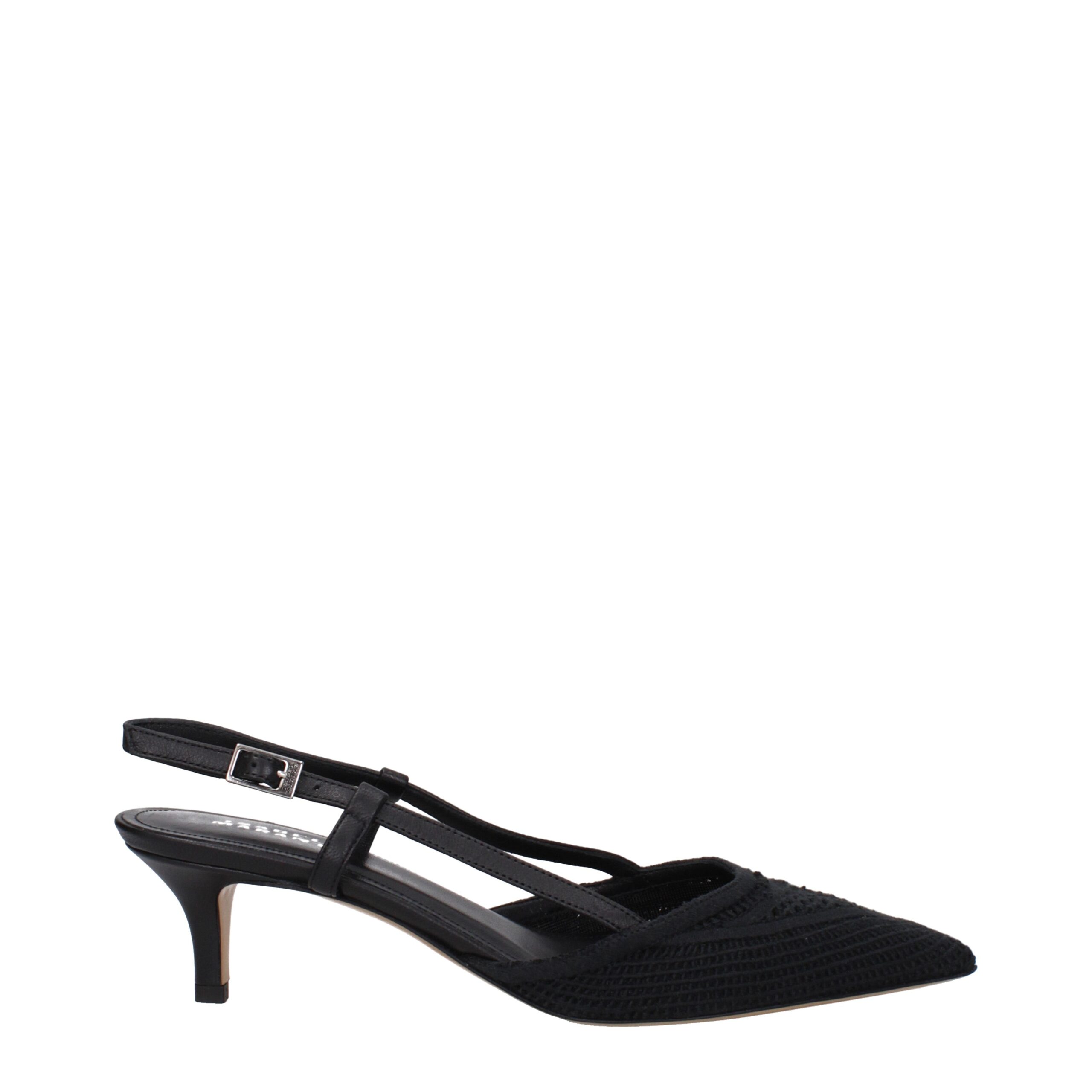 Black Fabric Mid Heel Pumps