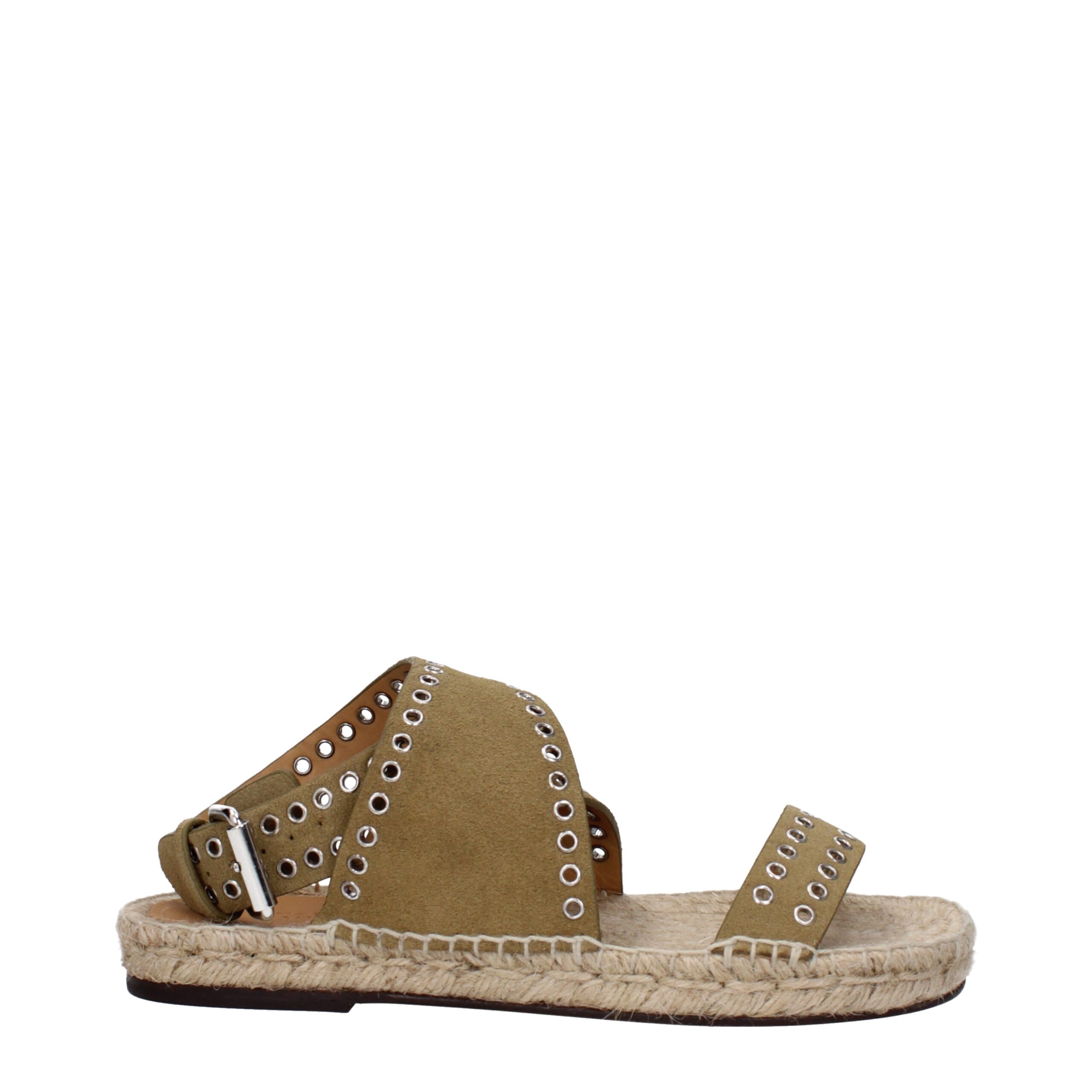 Green Leather Flat Sandals