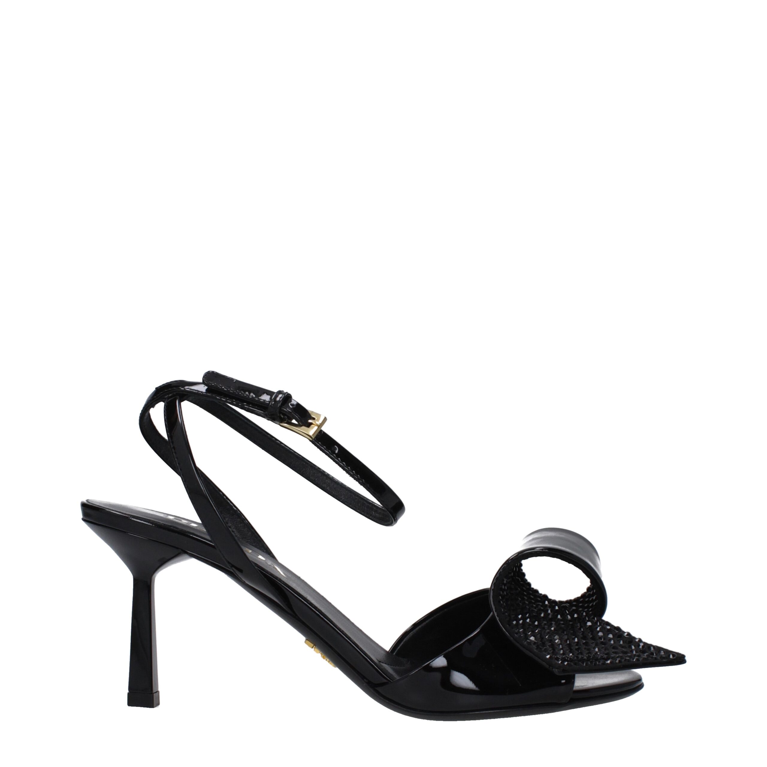 Black Leather Stiletto Heel Sandals