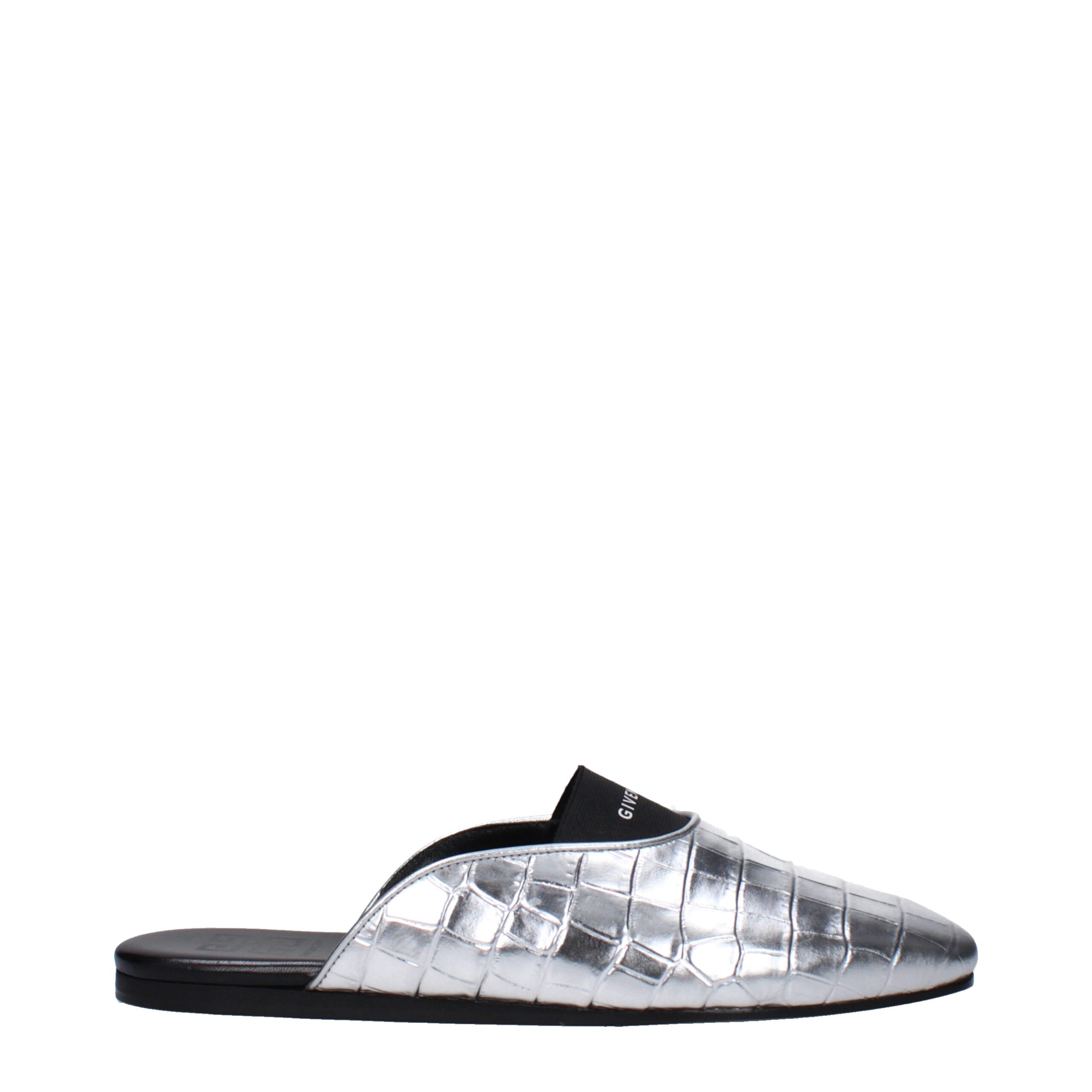 Gray Leather Slippers Sandals