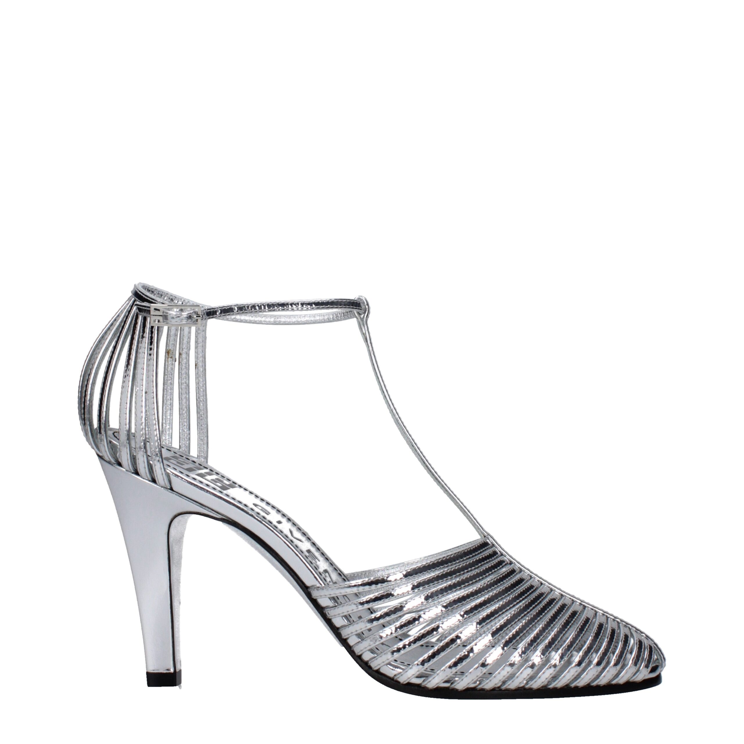 Gray Leather Stiletto Heels Sandals