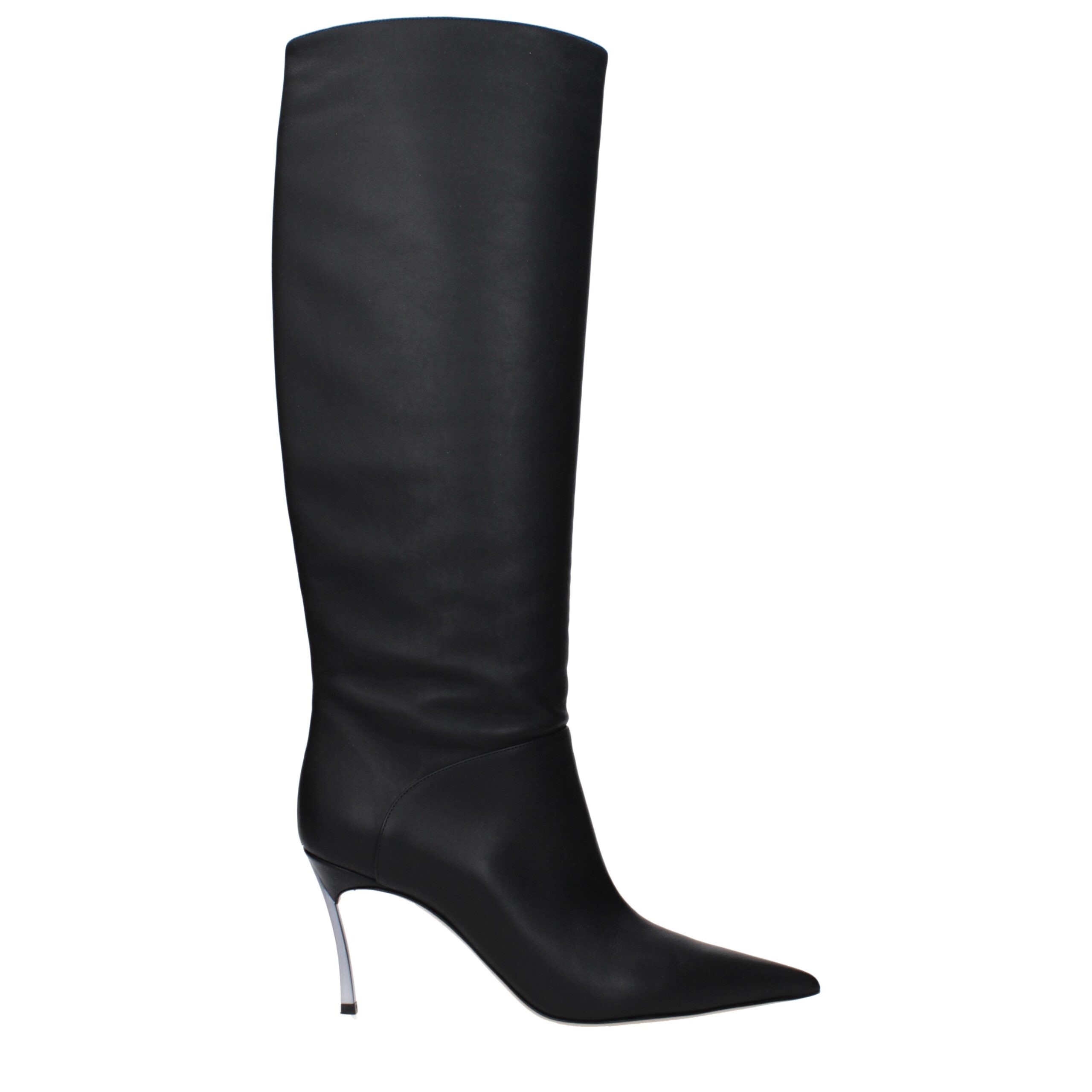 Black Leather High Heel Boots