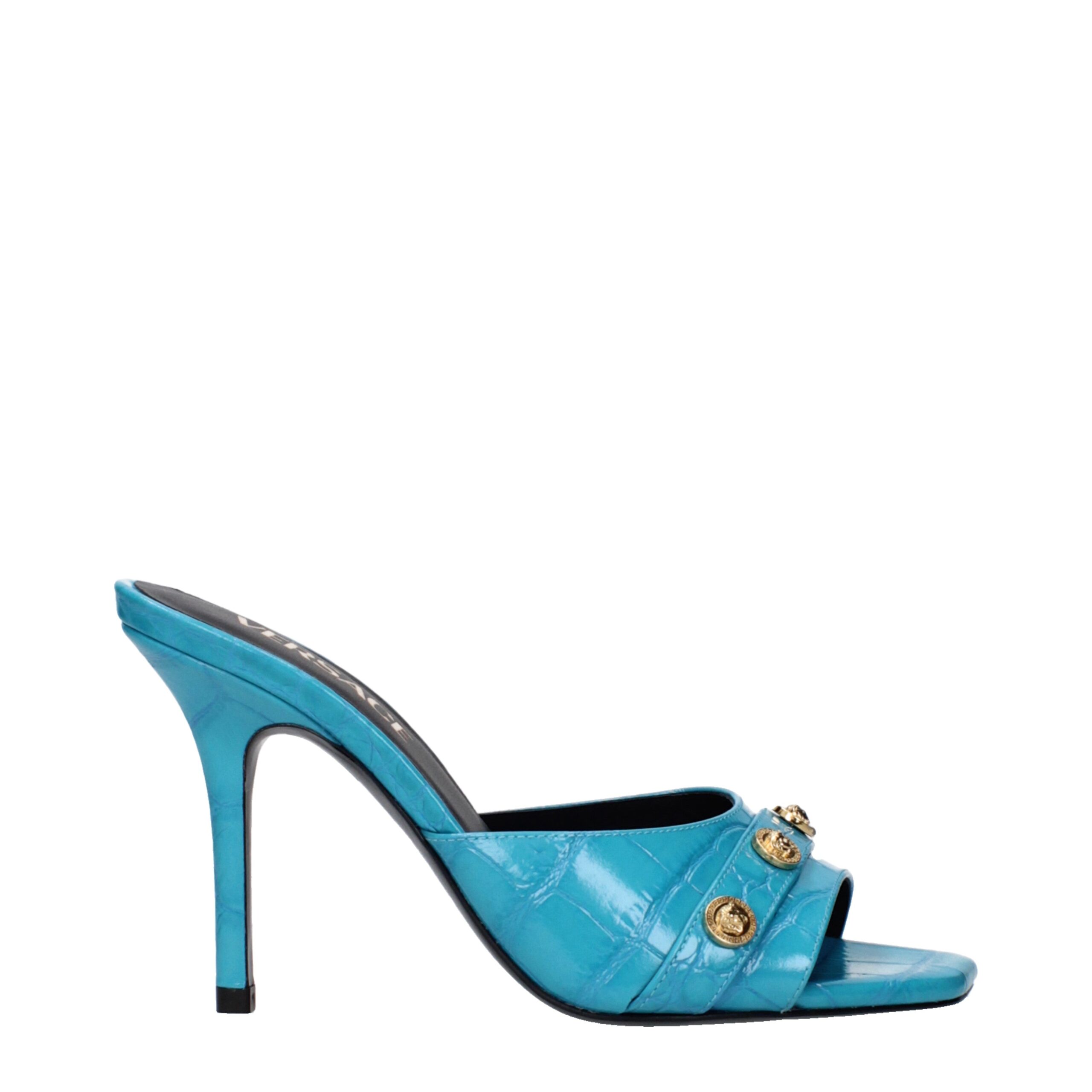 Light Blue Leather Stiletto Heels Sandals