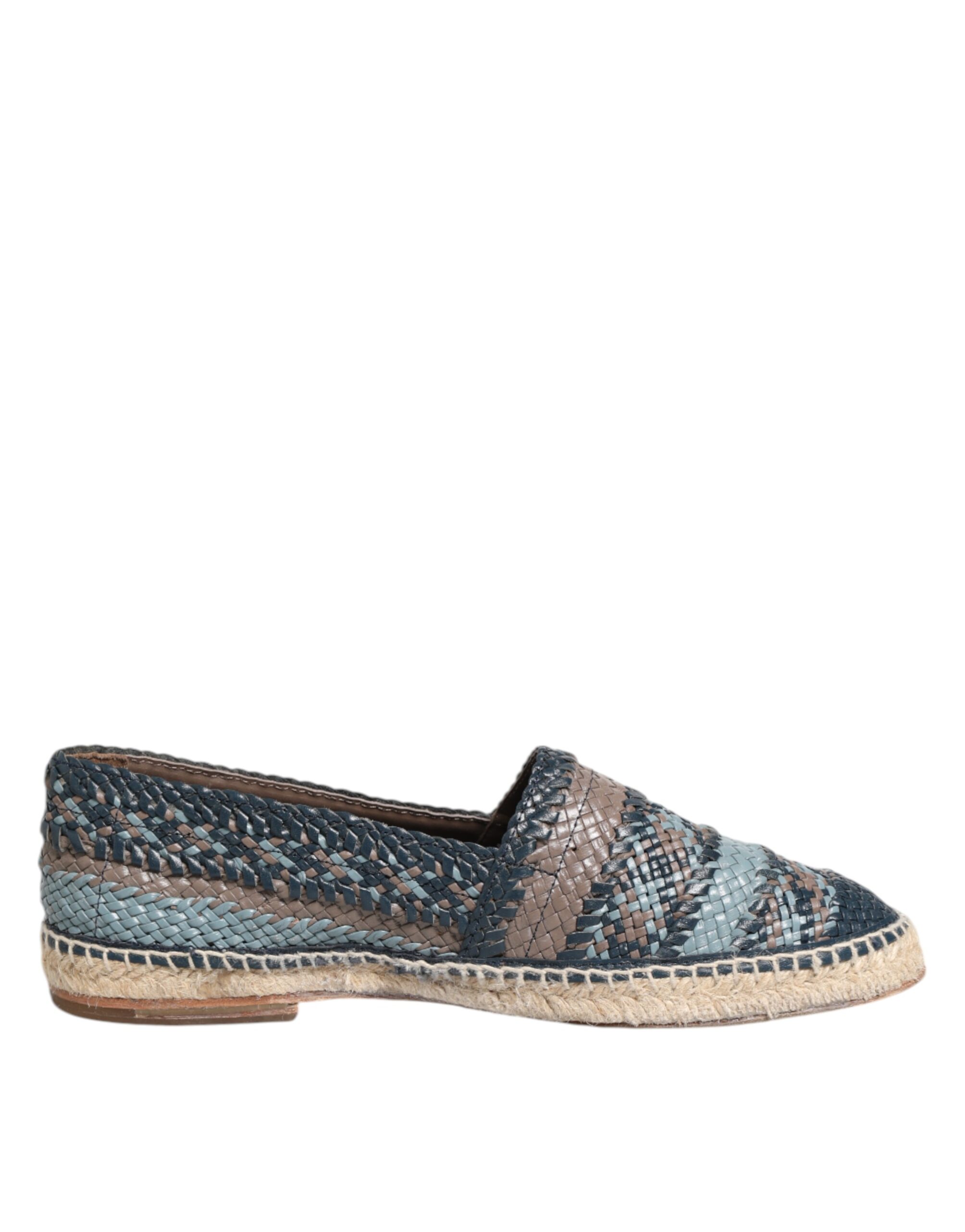 Blue Gray Woven Leather Buffalo Espadrille Shoes