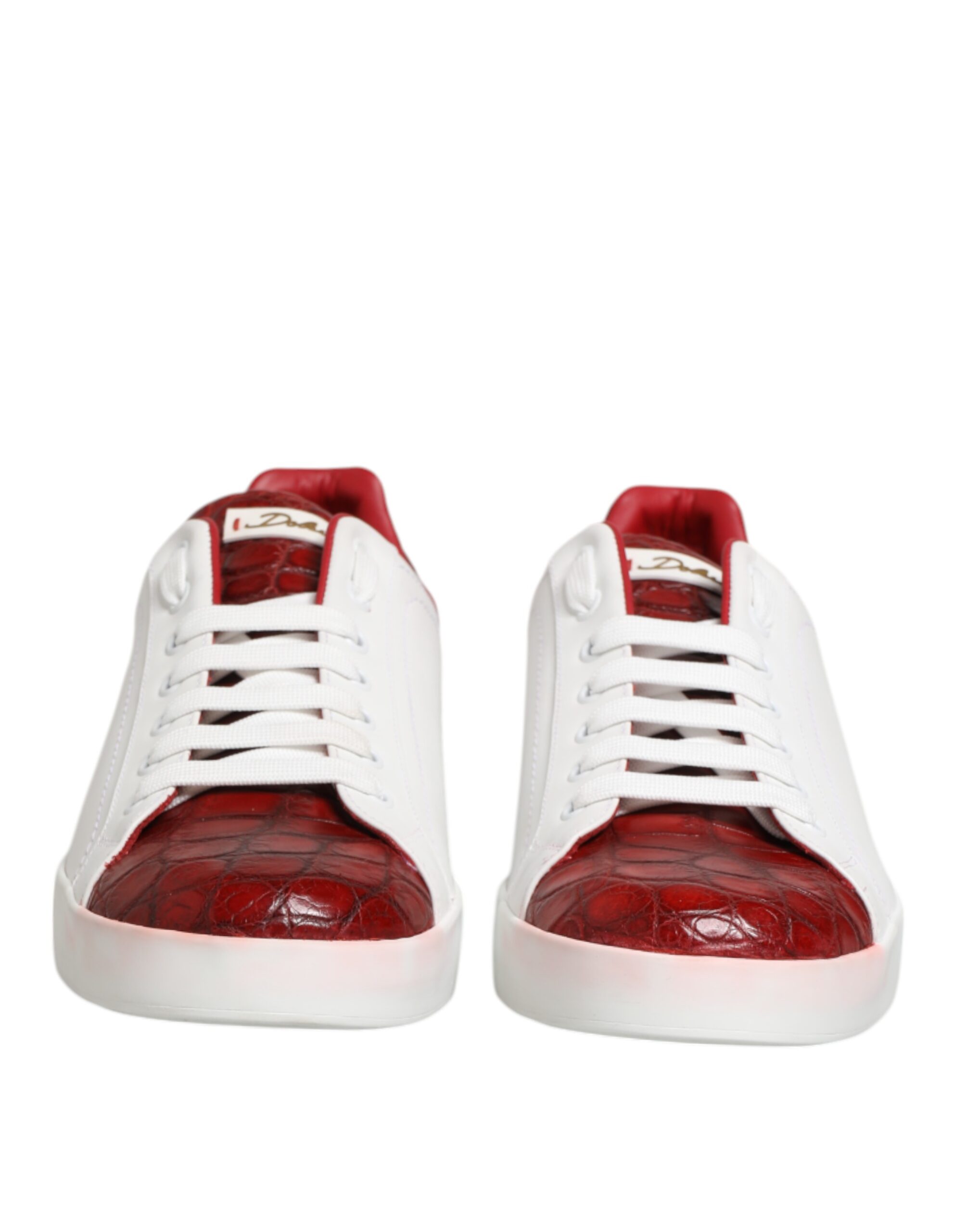 White Red Leather Lace Up Sneakers Shoes