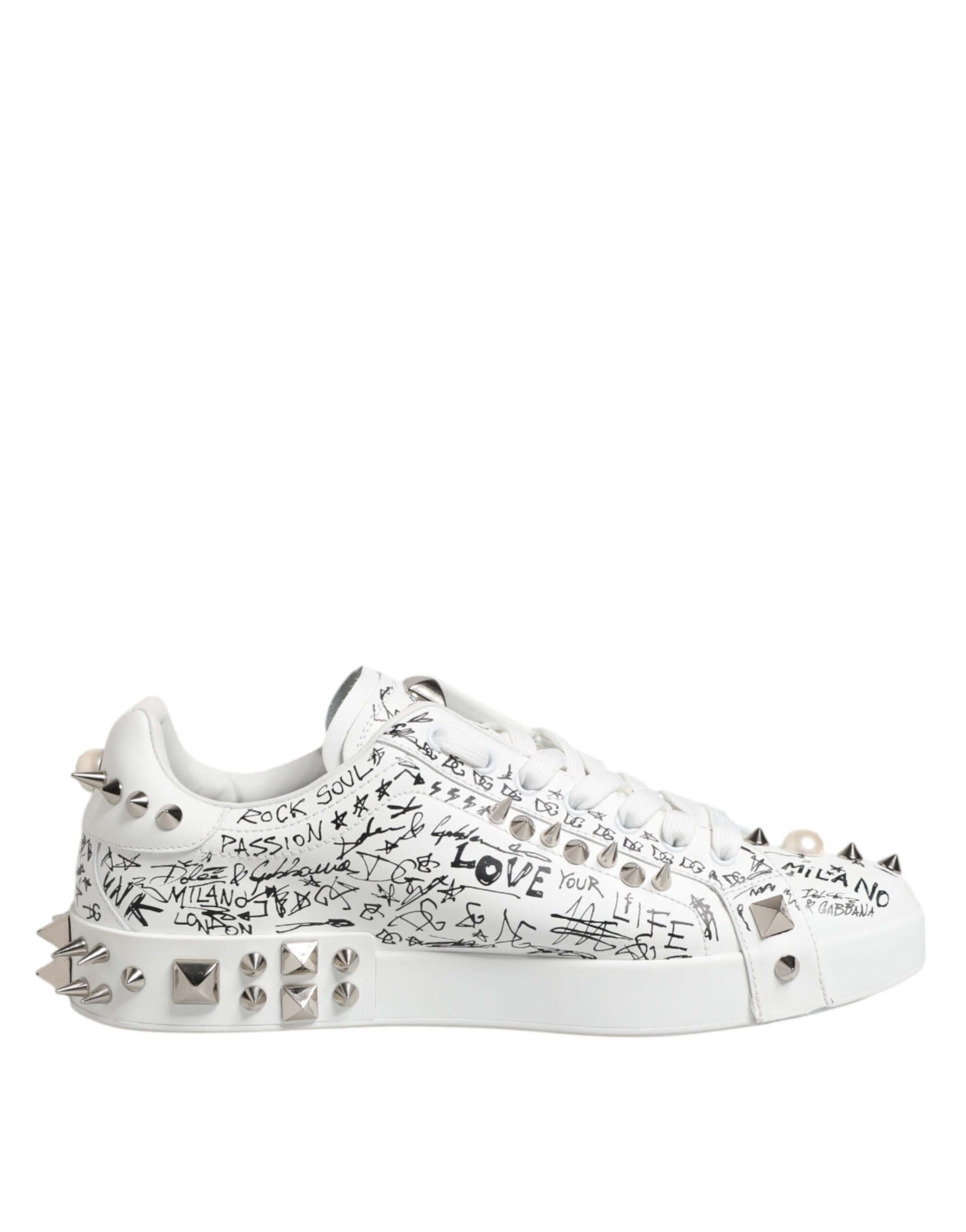 White Portofino Stud Embellished Men Sneakers Shoes