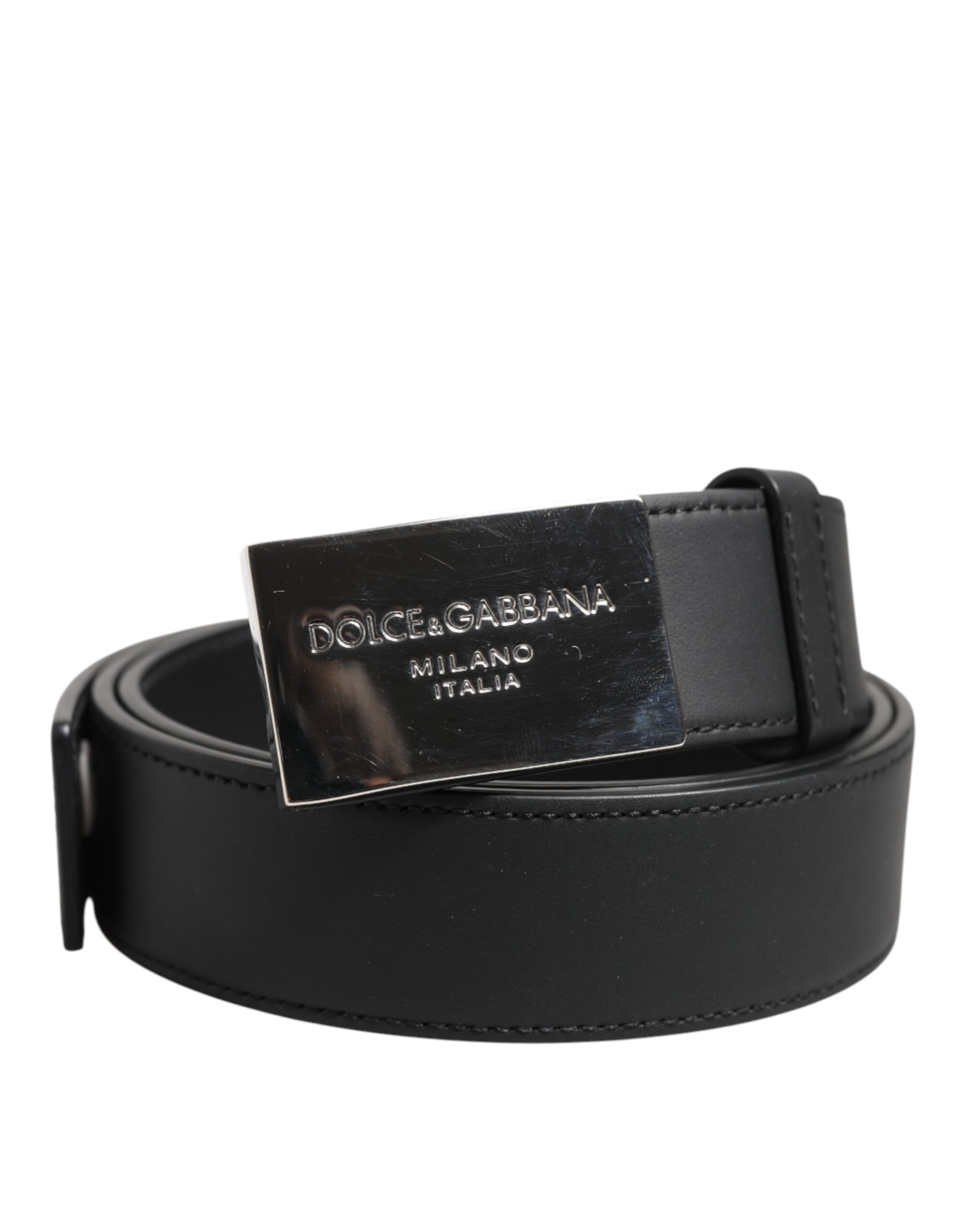 Black Leather Classic Metal Logo Buckle Belt