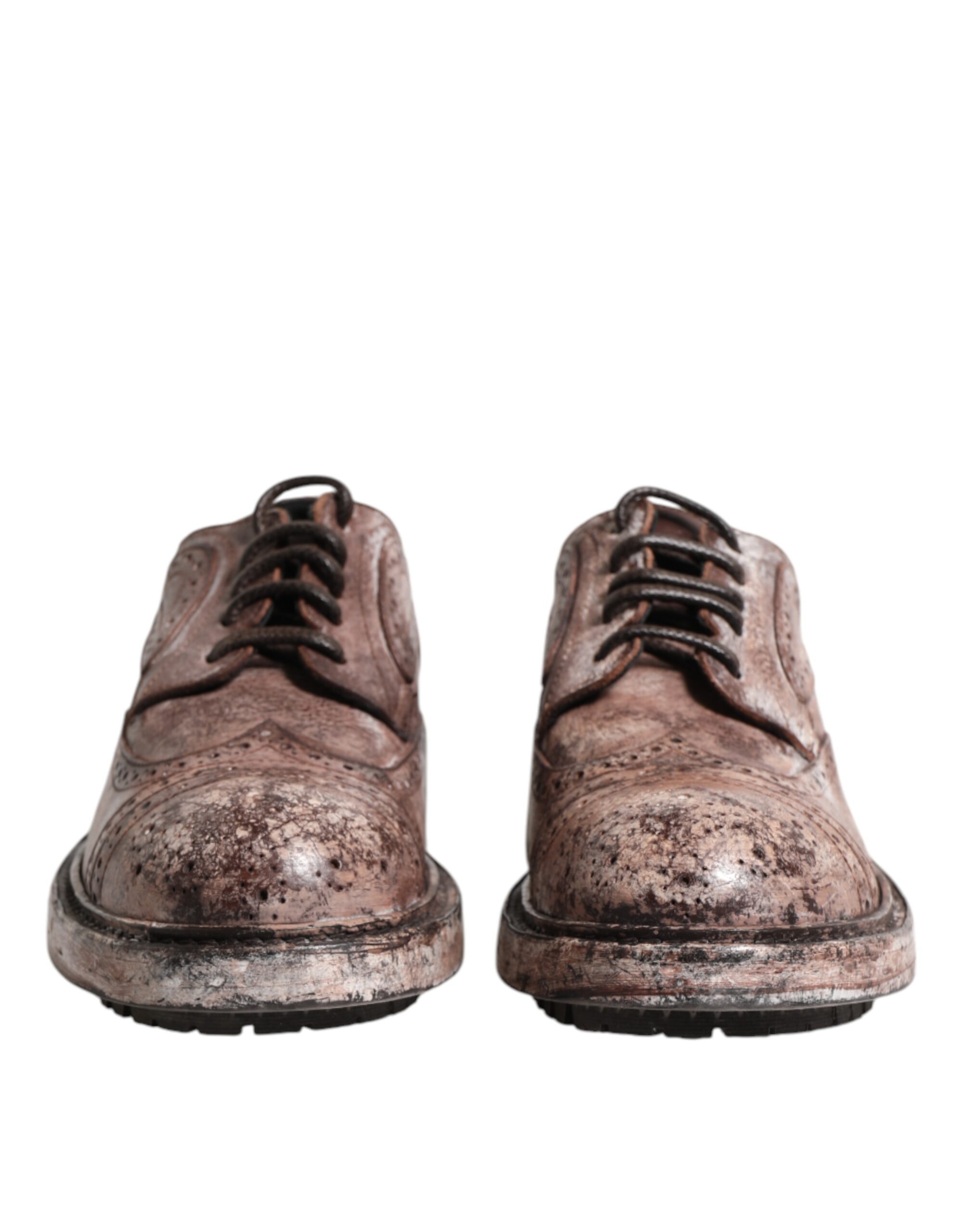 Brown Leather Distressed Brogue Lace Up Shoes