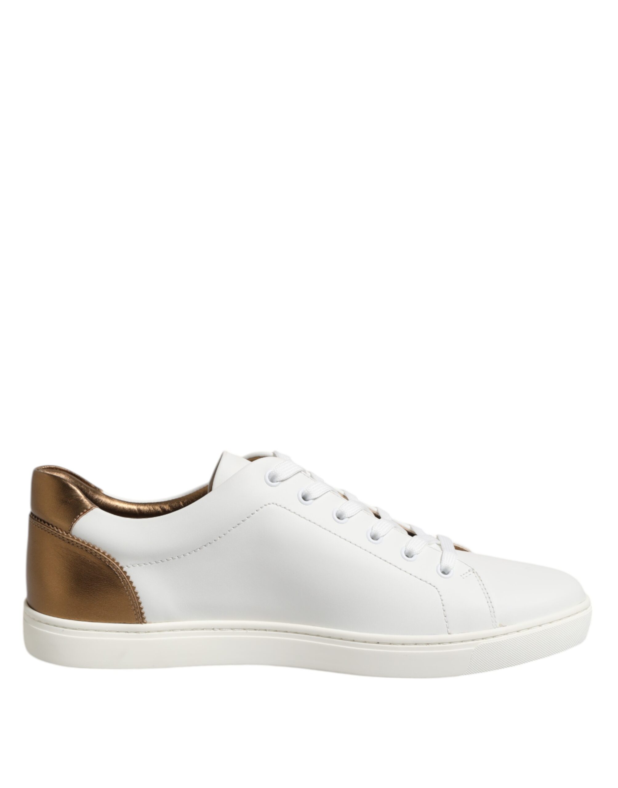 White Brown Leather Low Top Sneakers Shoes