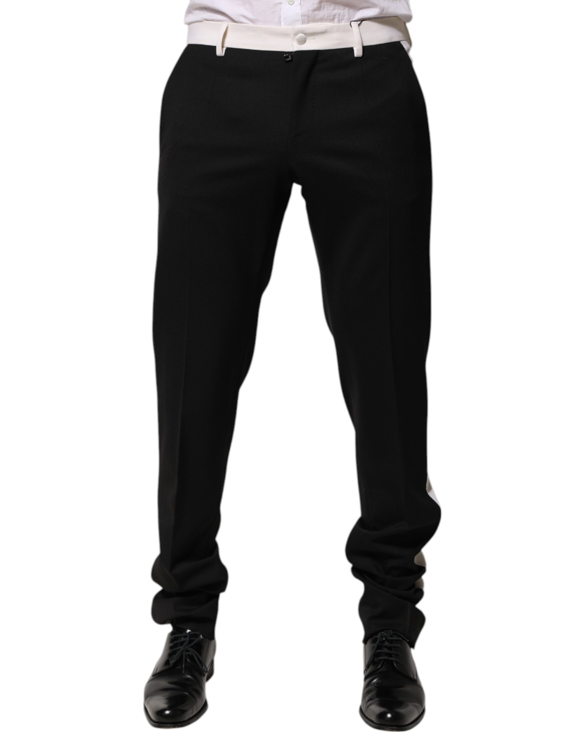 Black White Stripe Wool Men Trouser Pants