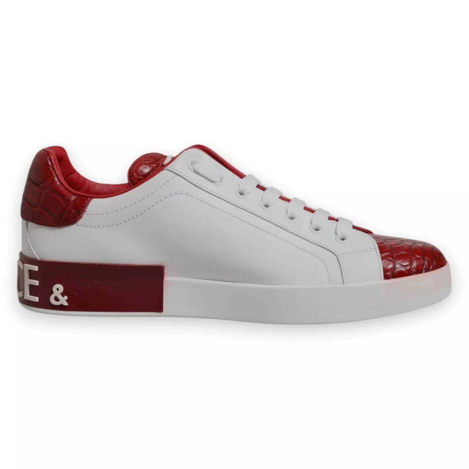 White Red Leather Logo Portofino Sneaker
