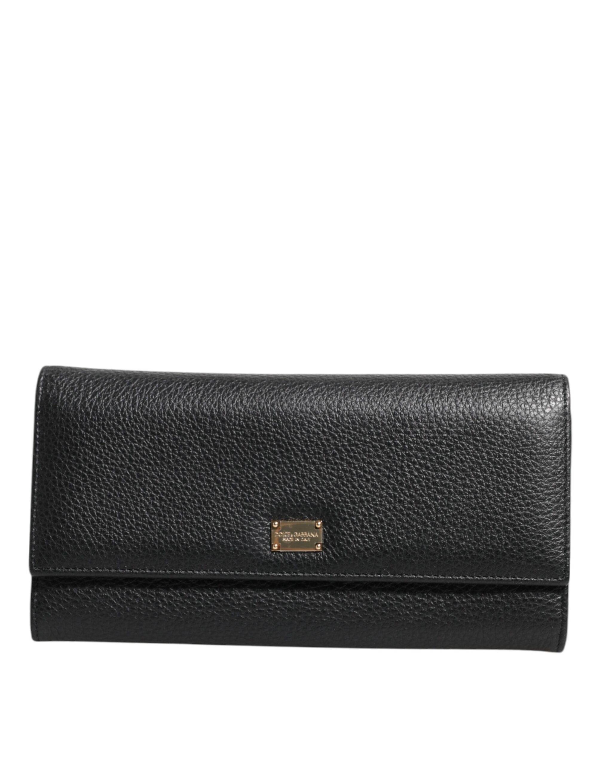 Black Leather Logo Plaque Trifold Card Holder Wallet