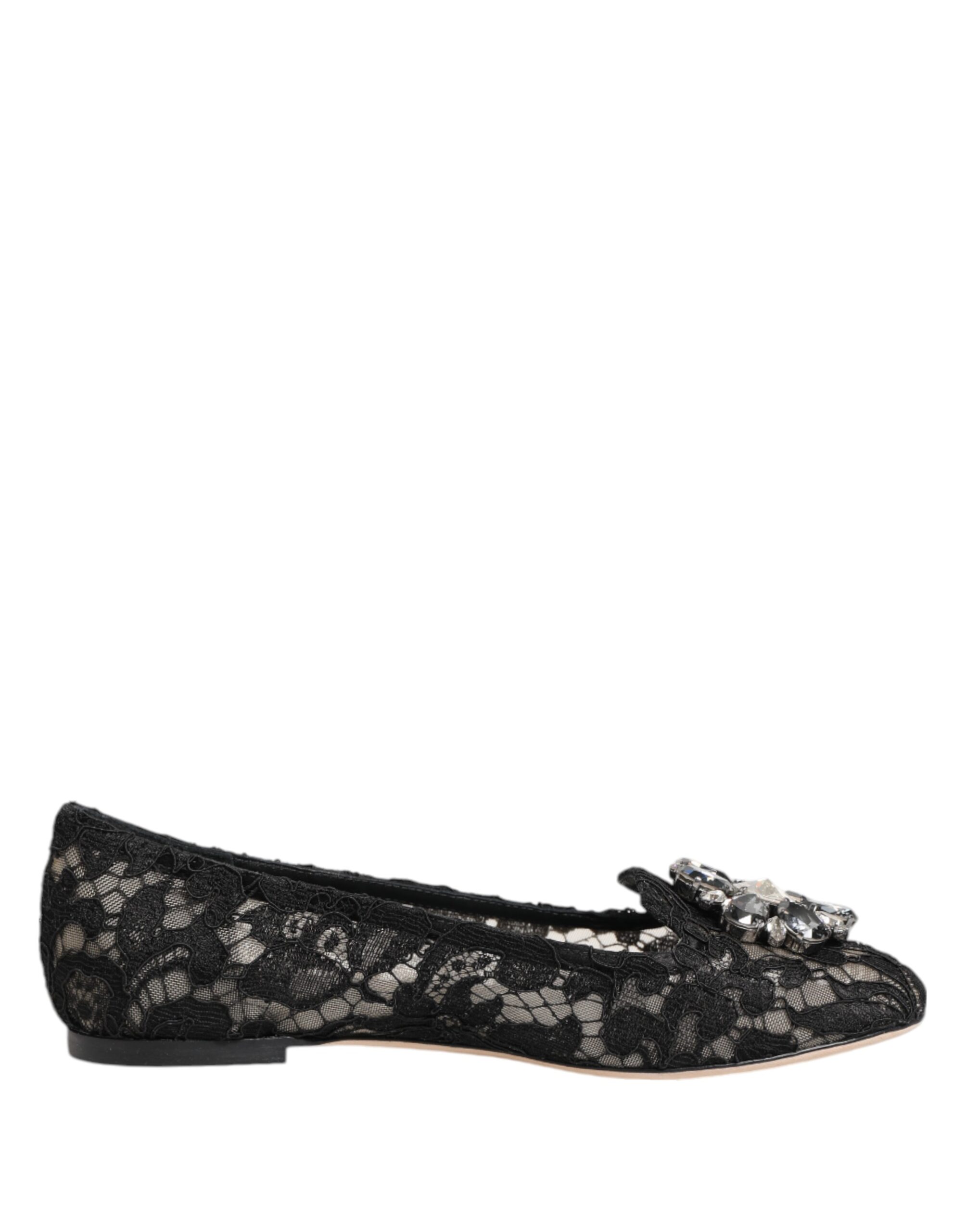 Black Taormina Lace Crystals Flats Shoes