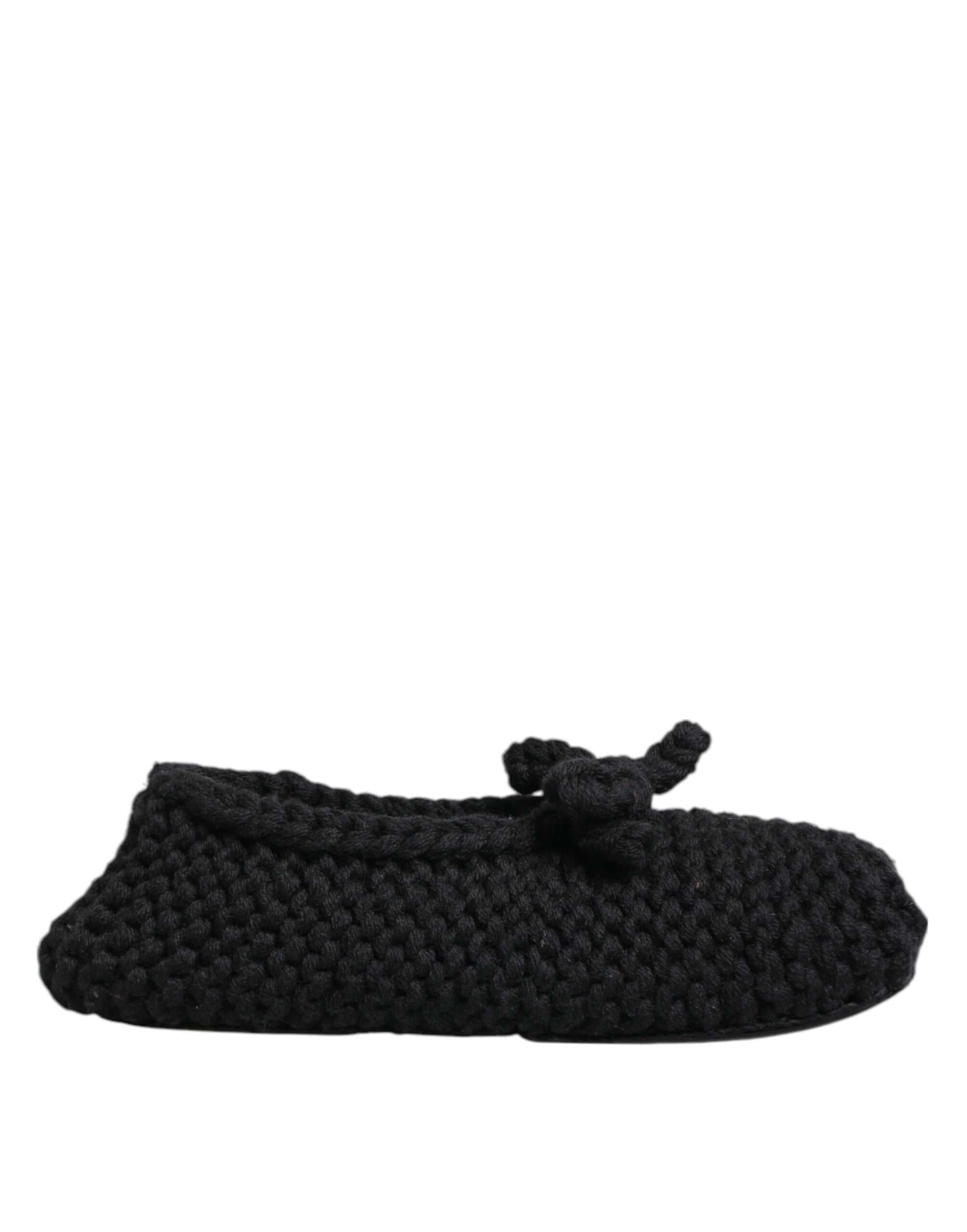 Black Wool Knit Slip On Ballerina Flats Shoes