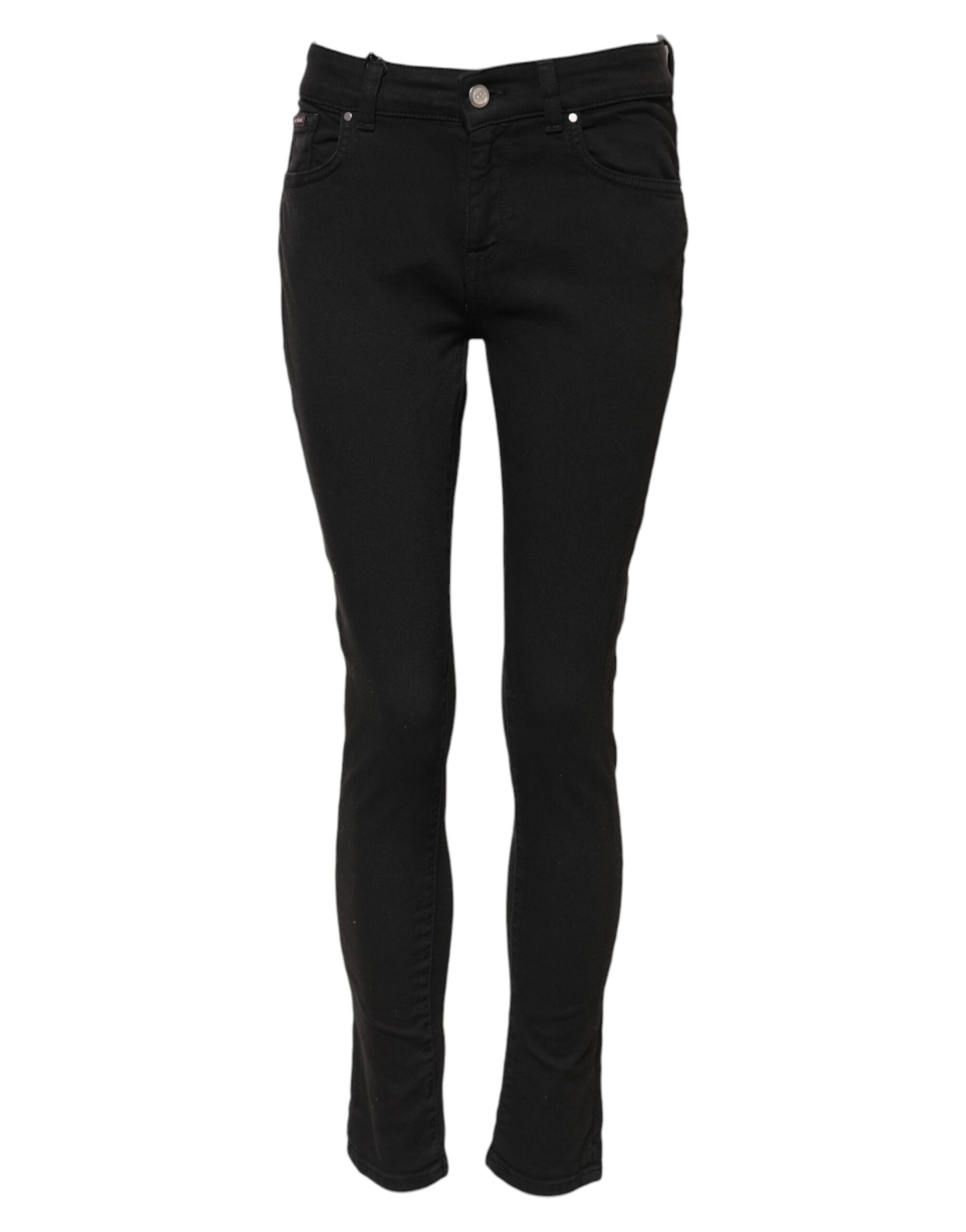 Black Cotton Skinny Mid Waist Denim Jeans