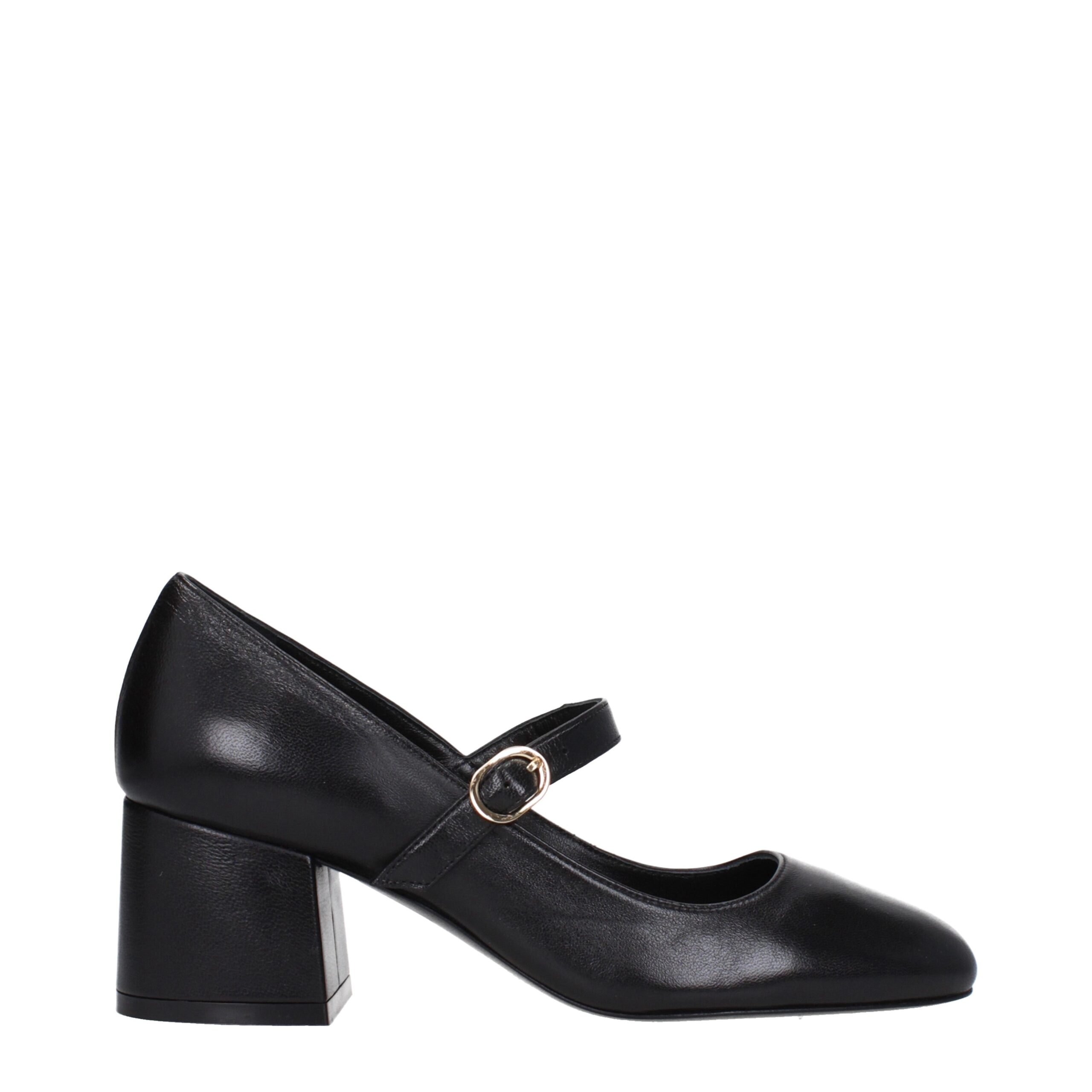 Black Leather Mid Heel Pumps