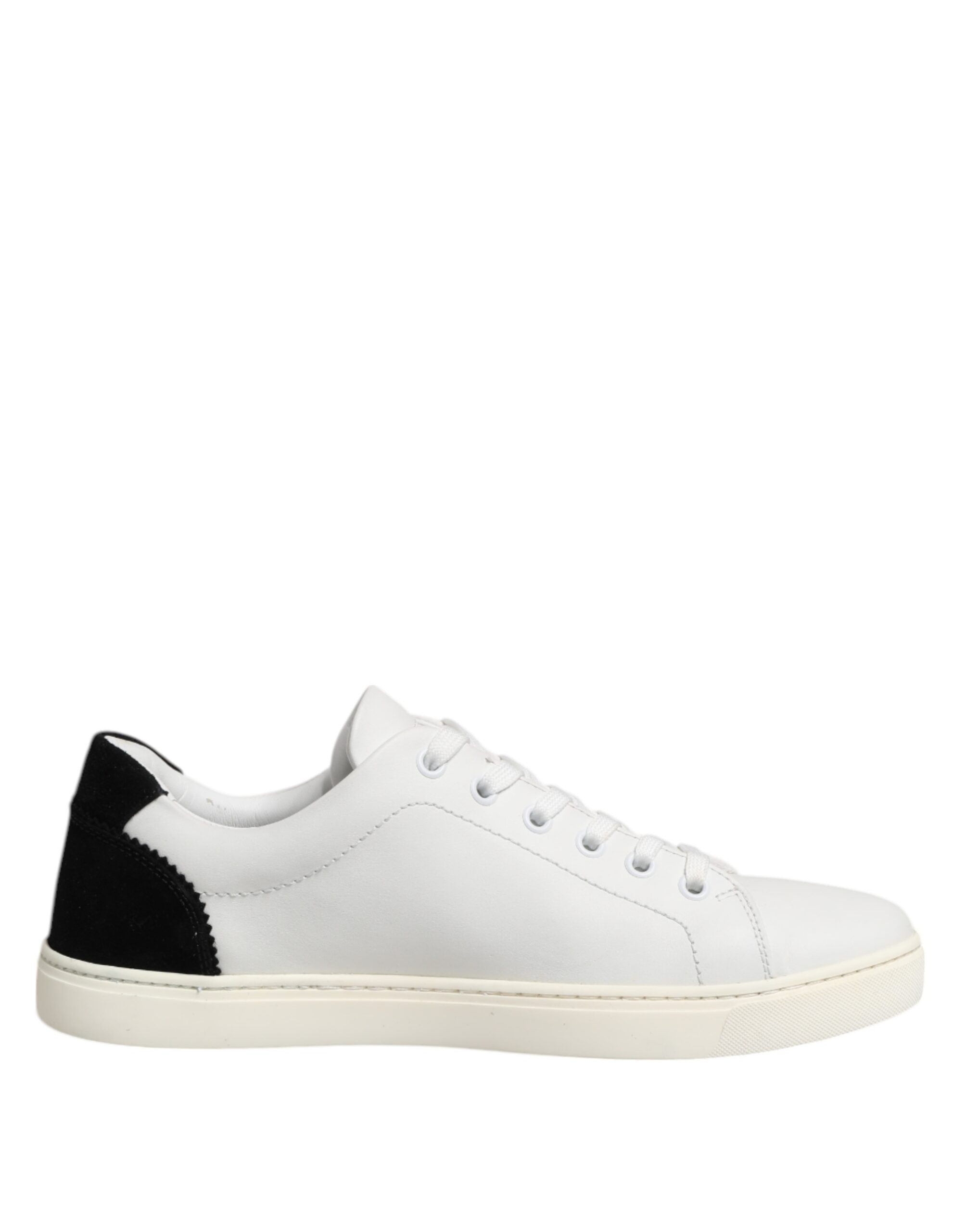White Black Leather Low Top Sneakers Shoes
