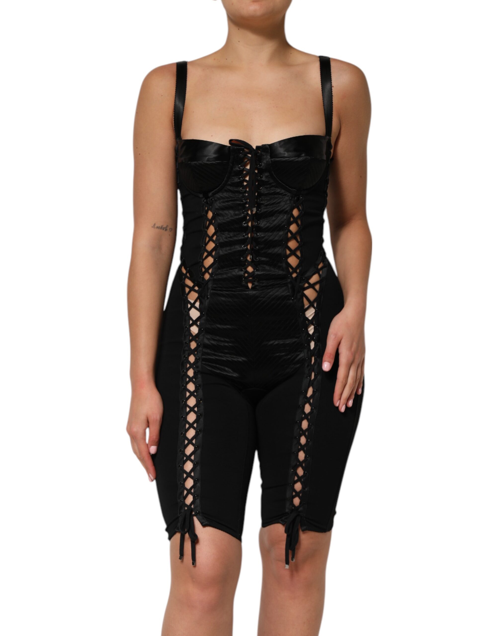 Black Corset Lace Bodycon Jumpsuit Mini Dress