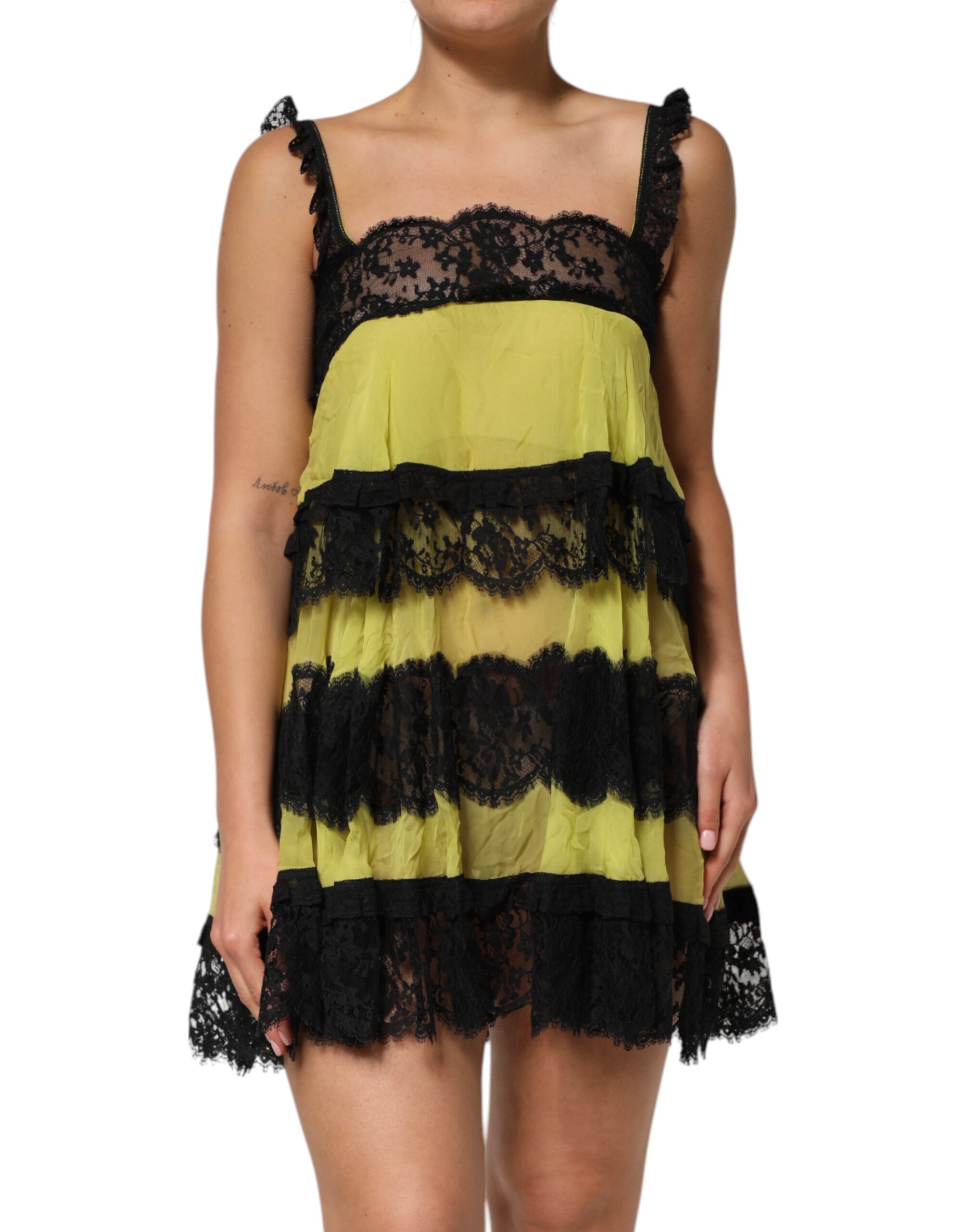 Yellow Black Babydoll Chemise Lingerie Dress