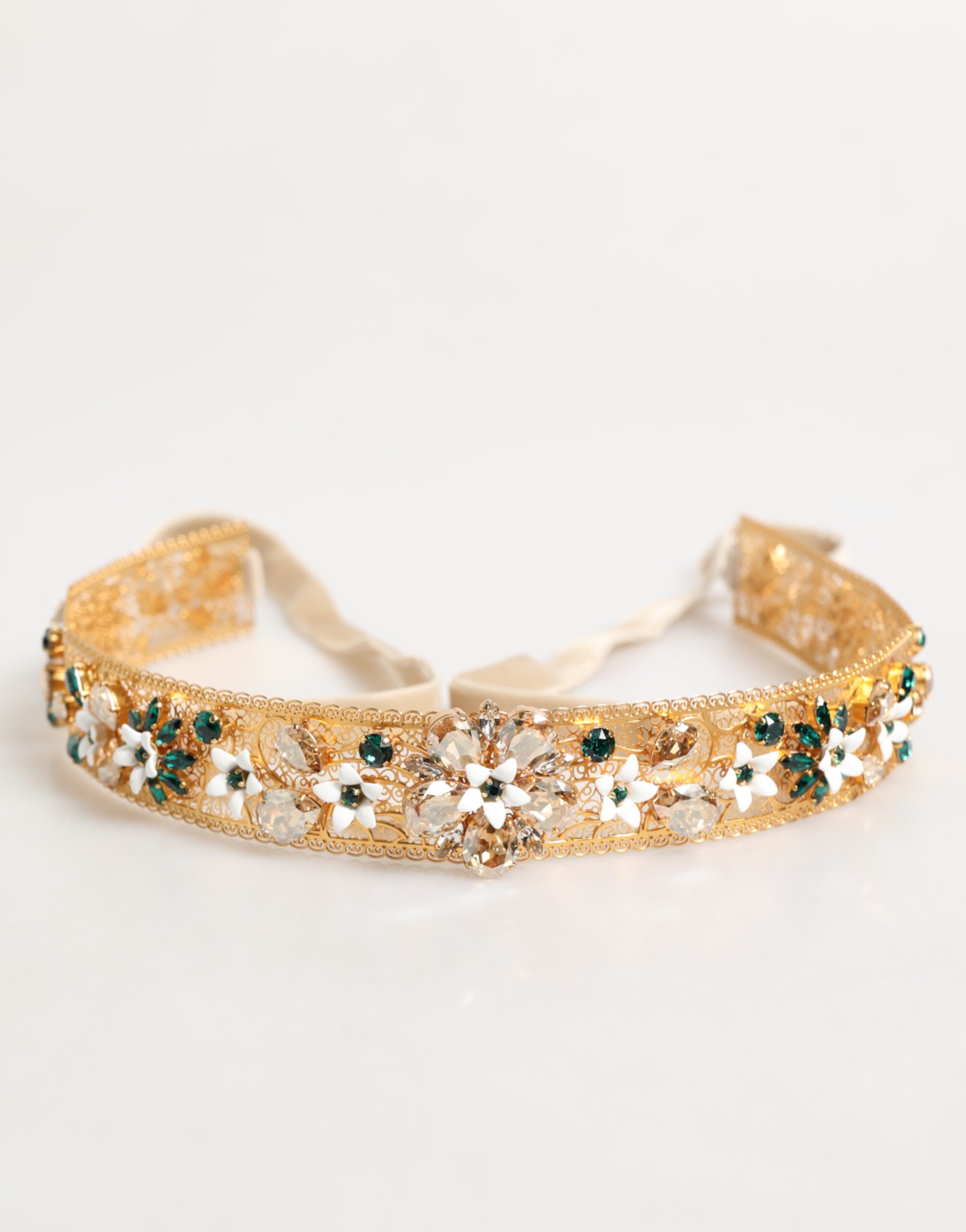 Gold Brass White Lilies Crystal Jewel Waist Women Belt