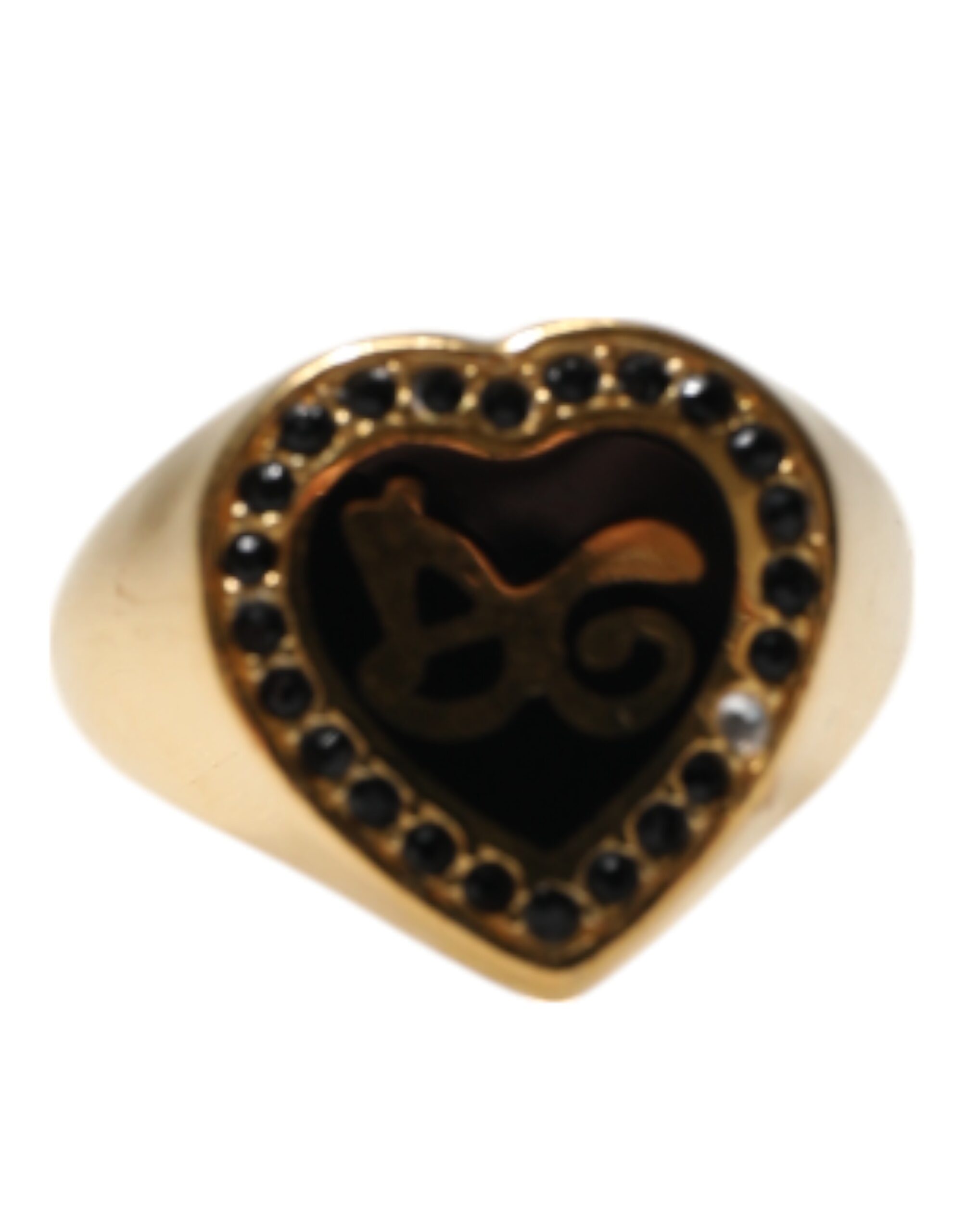 Gold Brass Crystal DG Logo Heart Women Ring