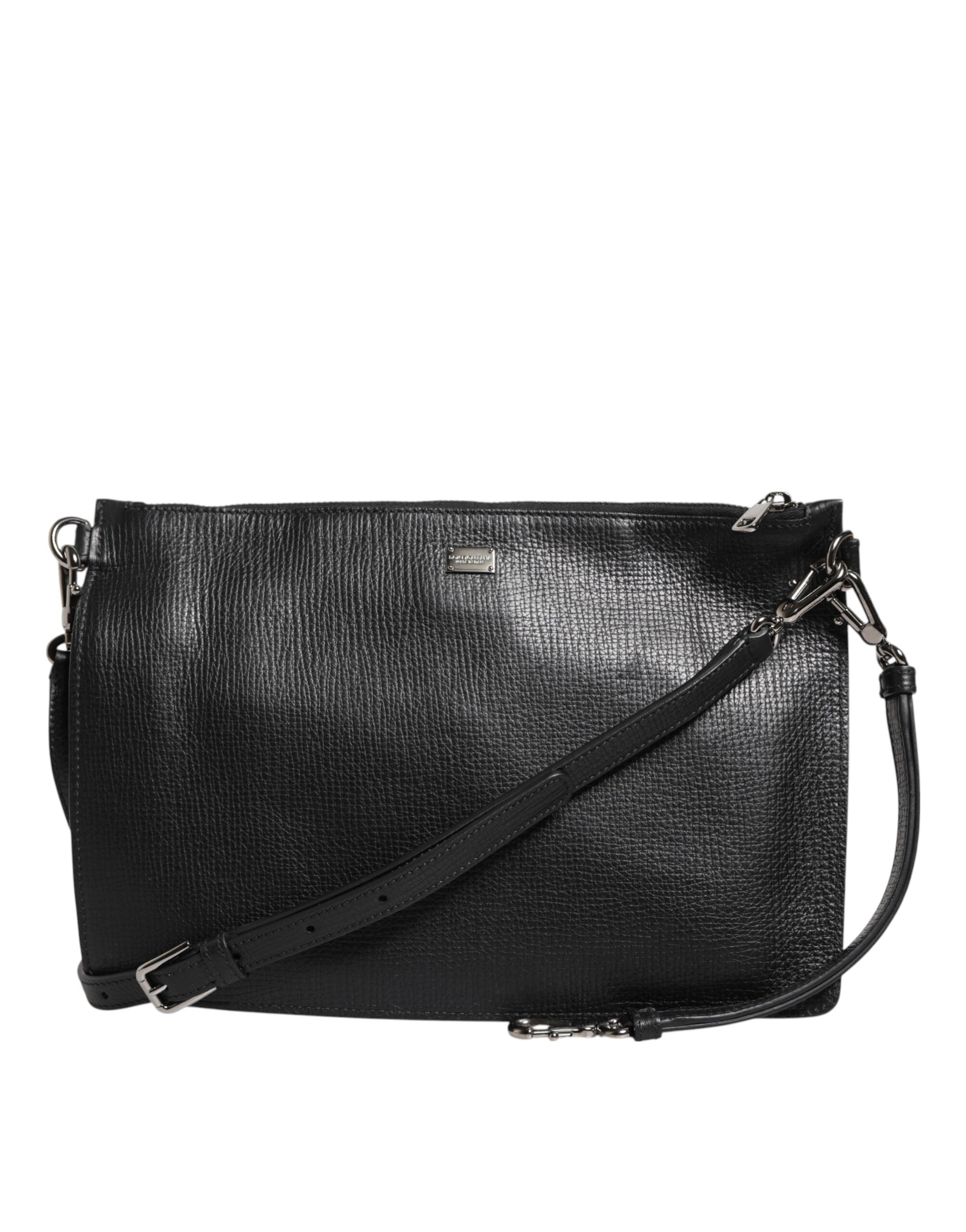 Black Palmellato Leather Logo Plaque Shoulder Borse Bag