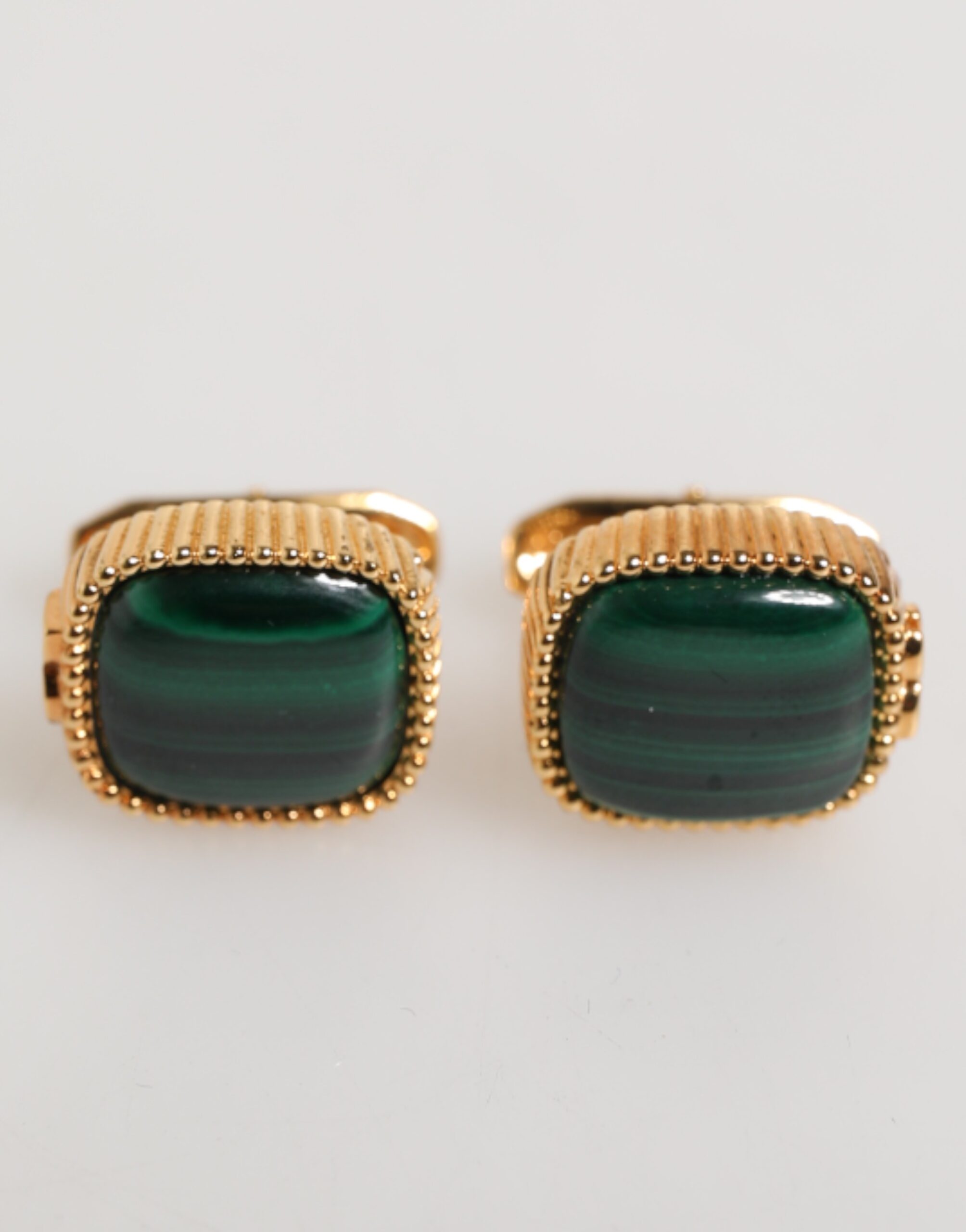 Gold Malachite Green Stone Square Men's Accessory Cufflink
