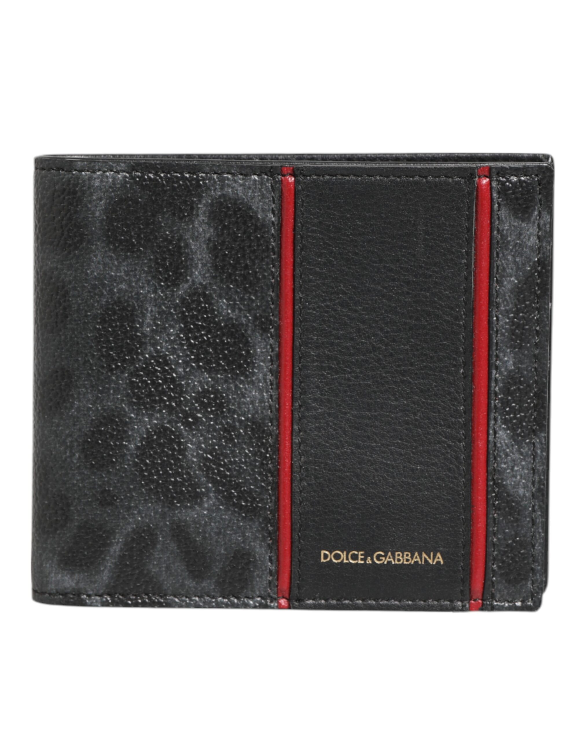 Black Leather Red Trim Leopard Bifold Card Holder Wallet
