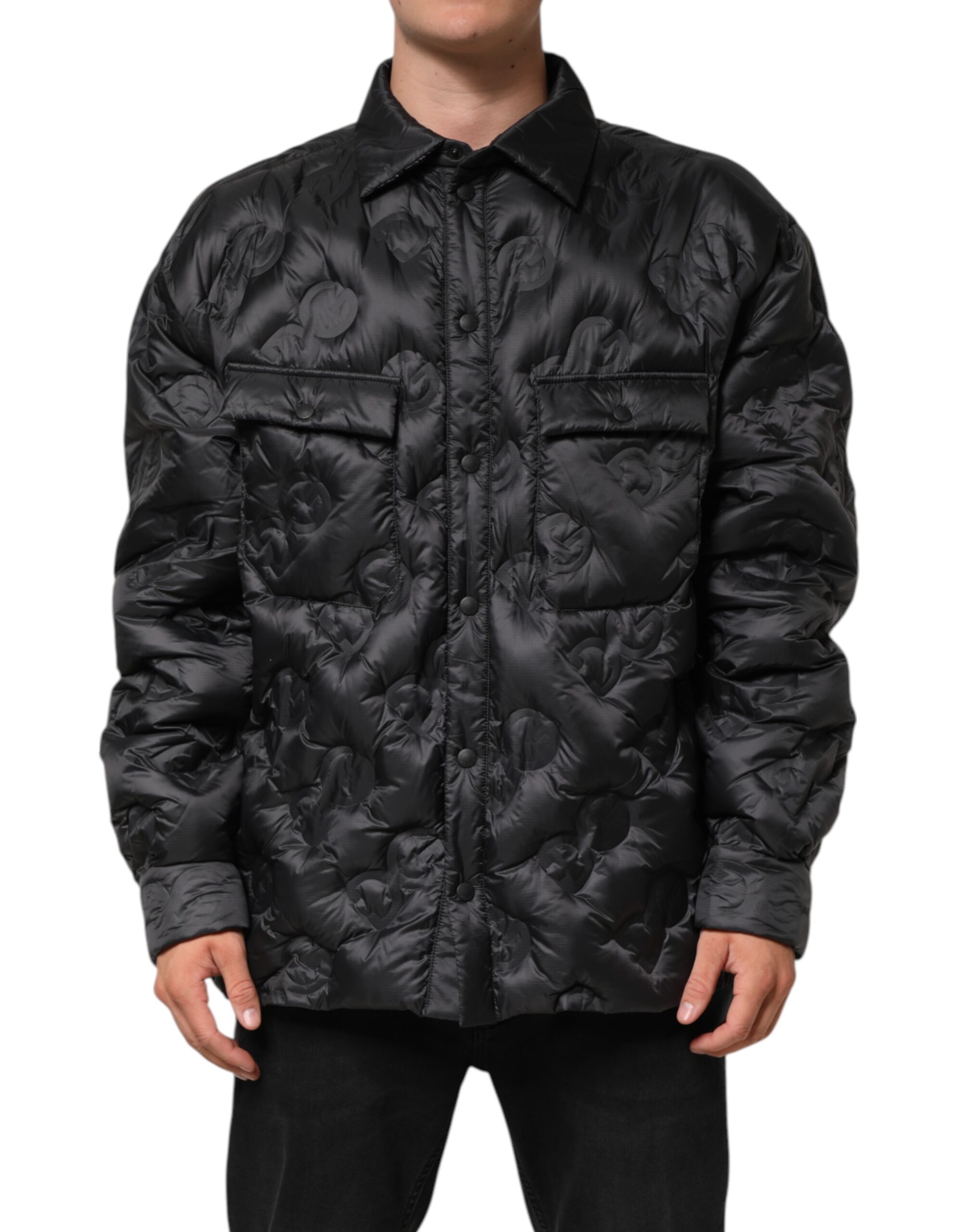 Dolce & Gabbana Black Quilted DG Logo Nylon Puffer Men's