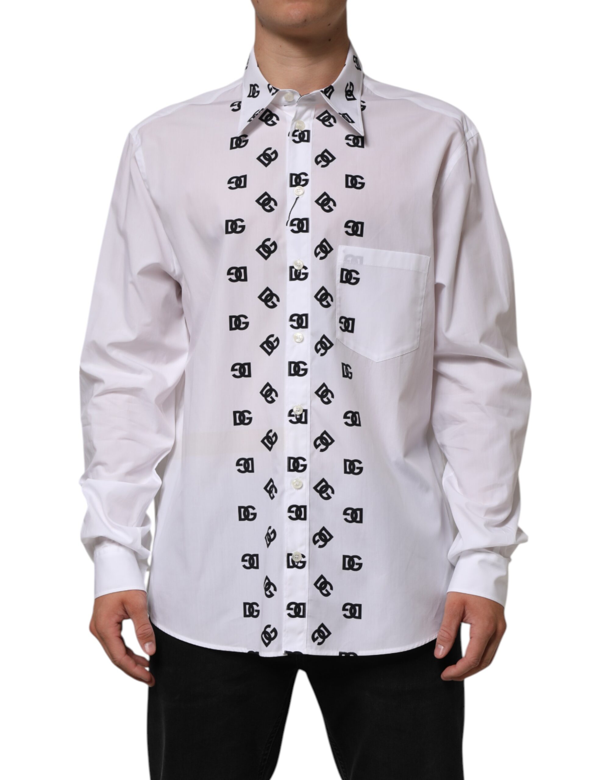 White Cotton Black DG Logo Long Sleeve Shirt