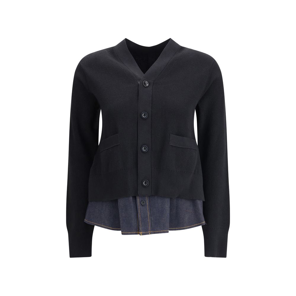 Cardigan with denim panel