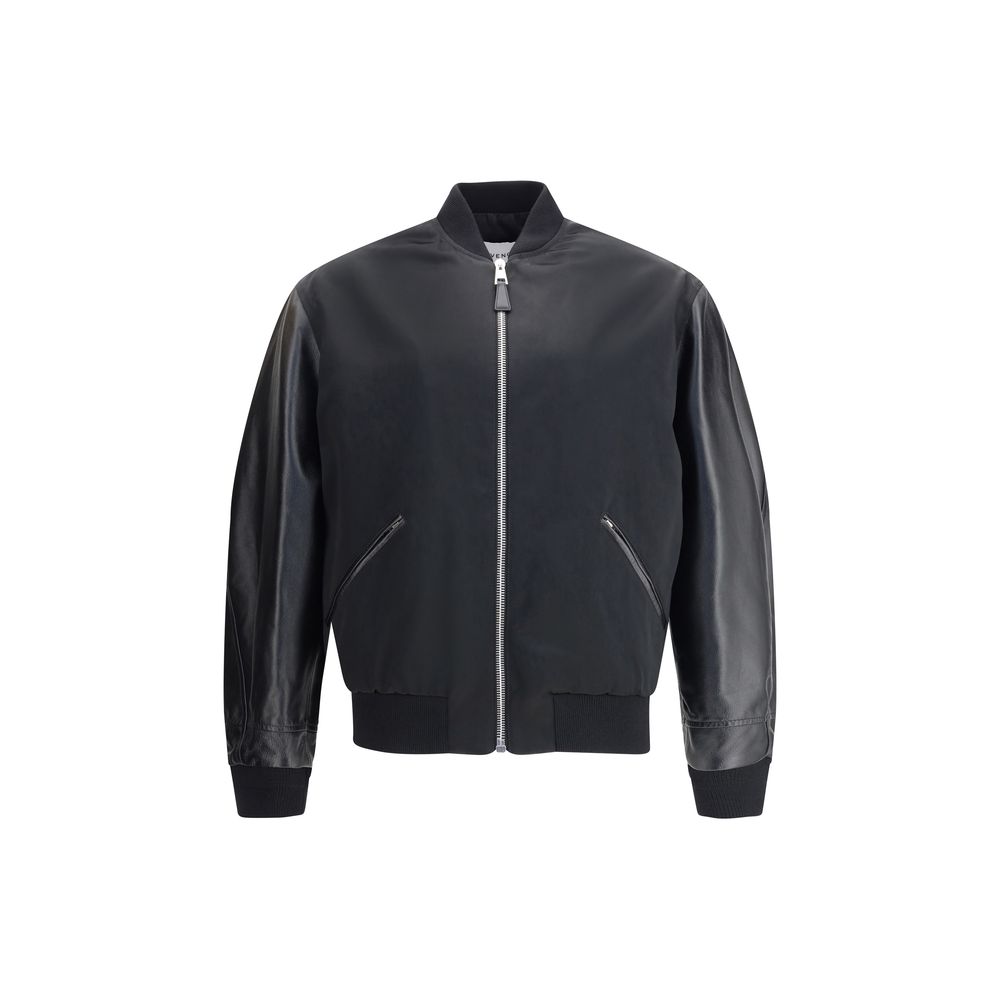 Leather and satin bomber Jacket