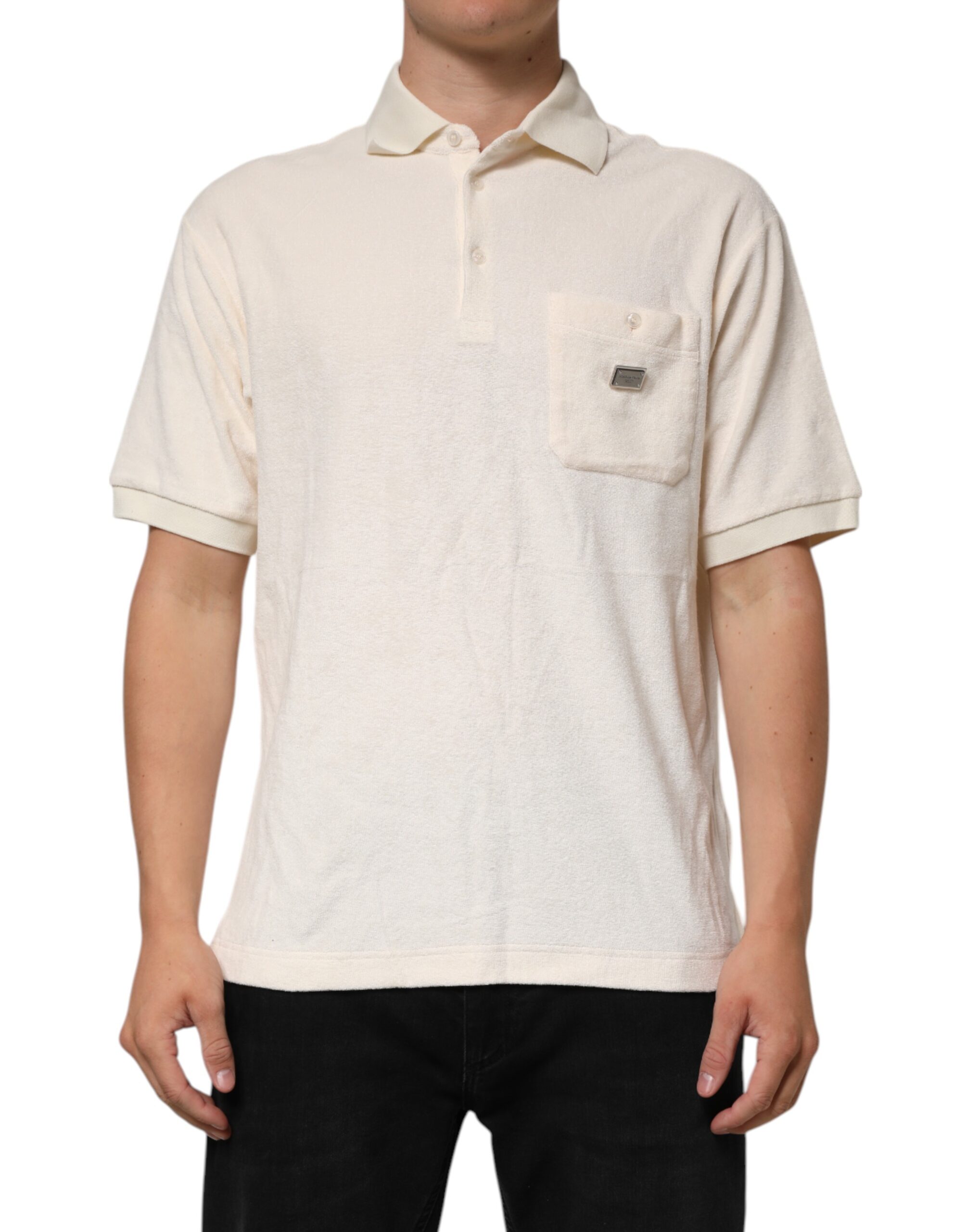 Ivory Cotton Terry Logo Pocket Polo T-shirt