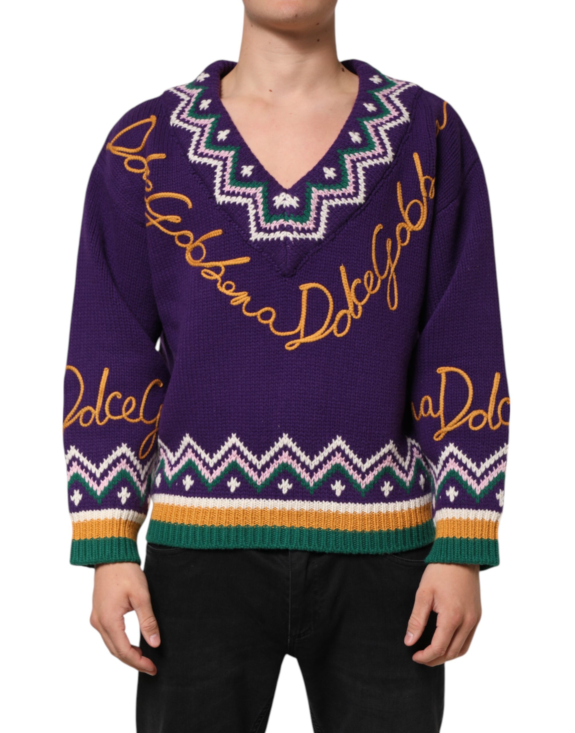 Purple Wool DG Logo Men Knit Pullover Sweater
