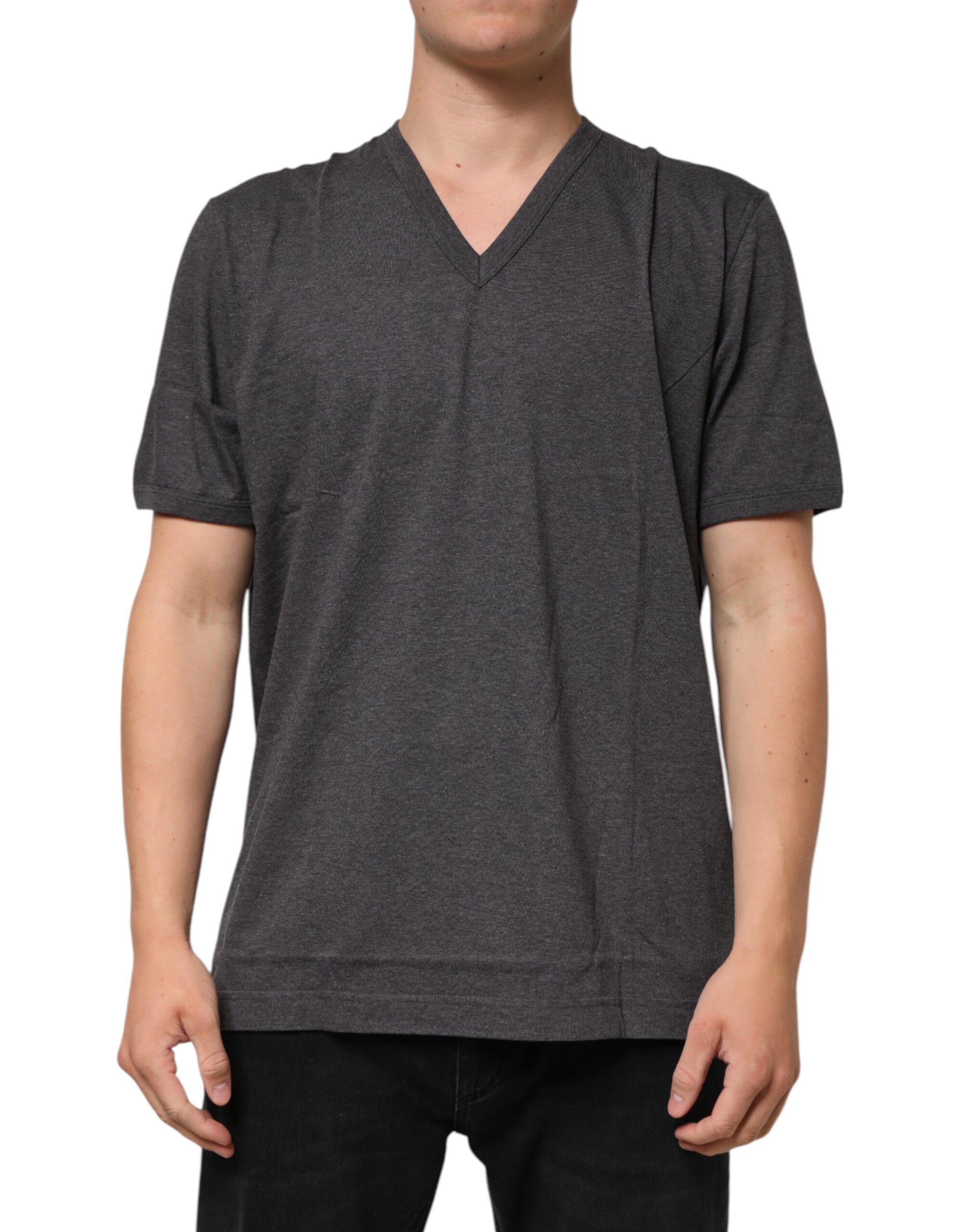 Melange Grey Cotton V-Neck Men Shirt T-shirt