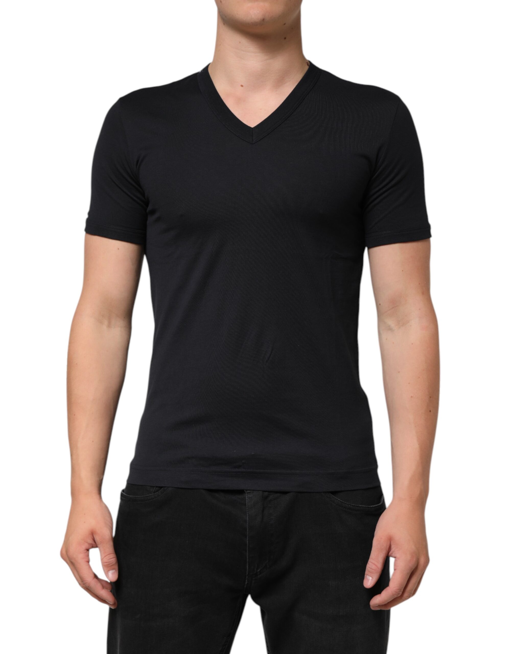 Black Cotton Plain V-Neck Men Shirt T-shirt