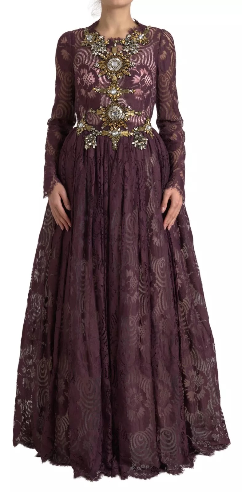 Purple Viscose Crystal A-Line Gown Dress