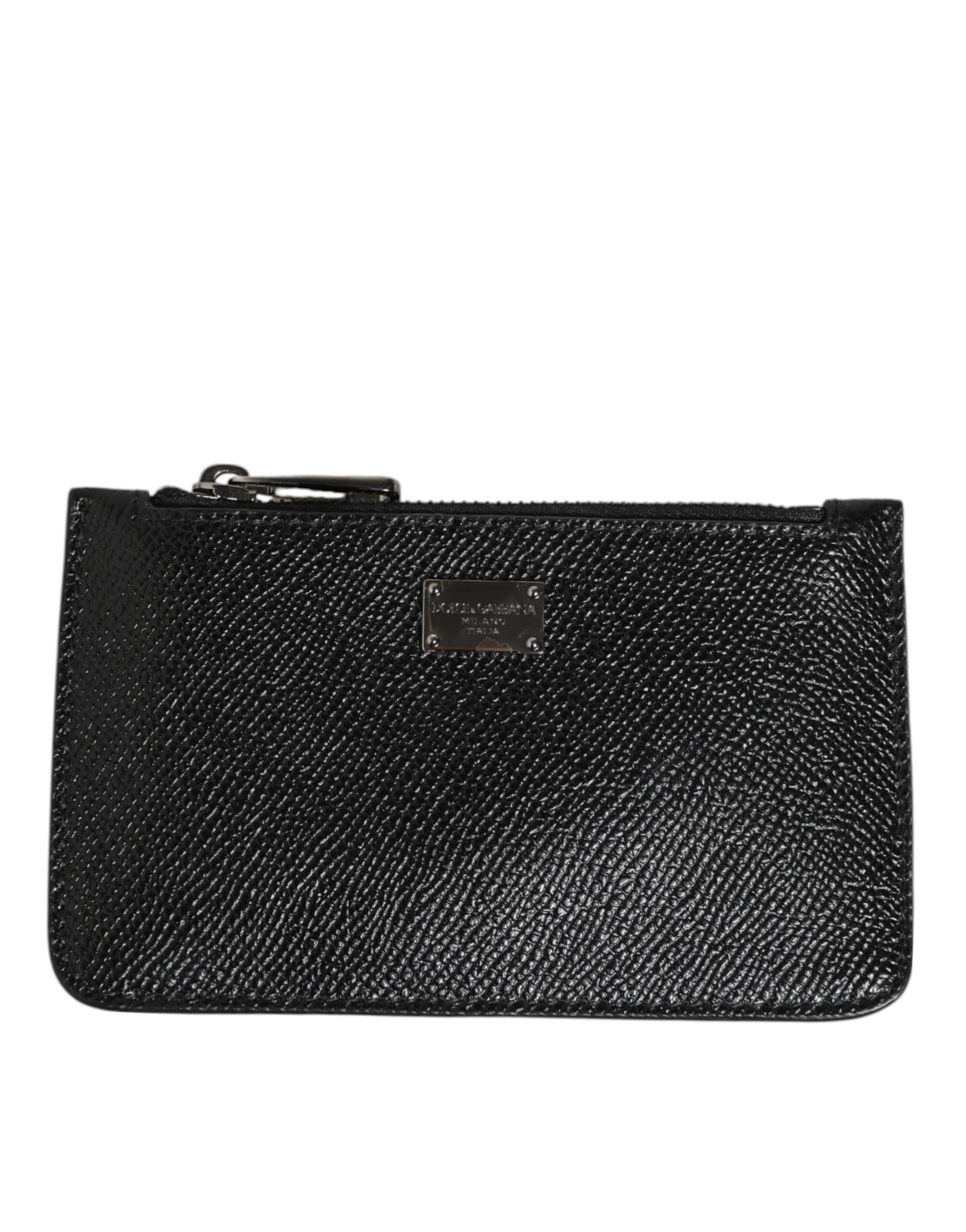 Dolce & Gabbana Black Leather Chain Link Mens Coin Purse