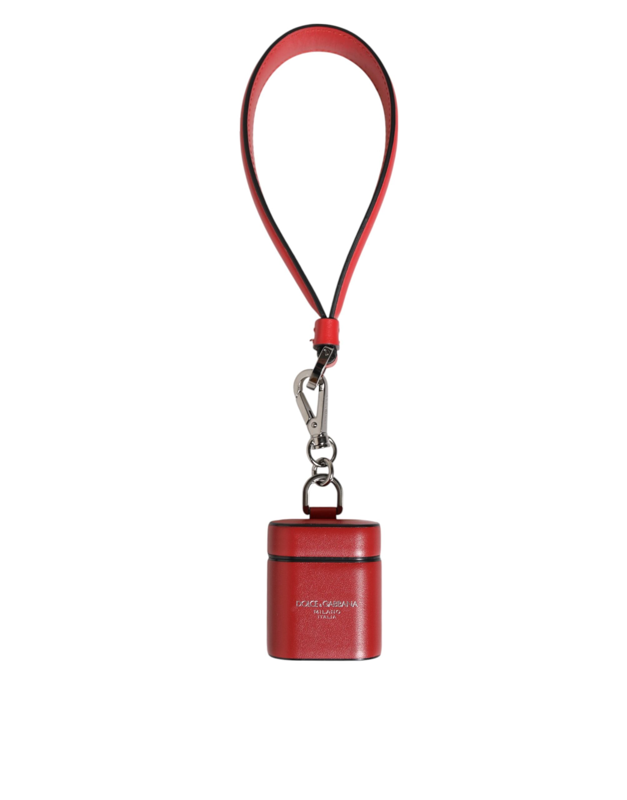 Red White Calfskin Leather Logo Flip Holder Airpods Case