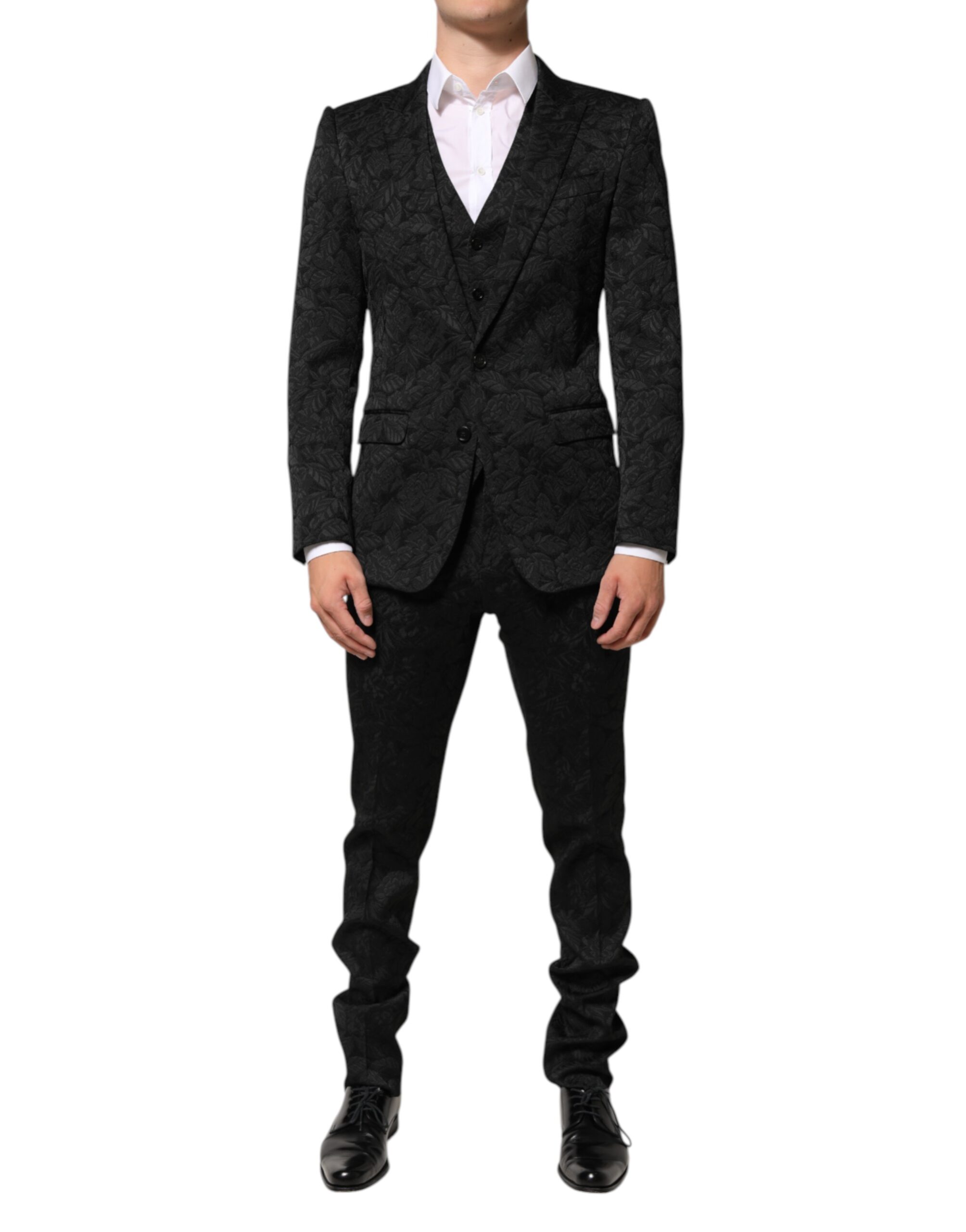 Black 3 Piece Brocade Jacquard Suit MARTINI