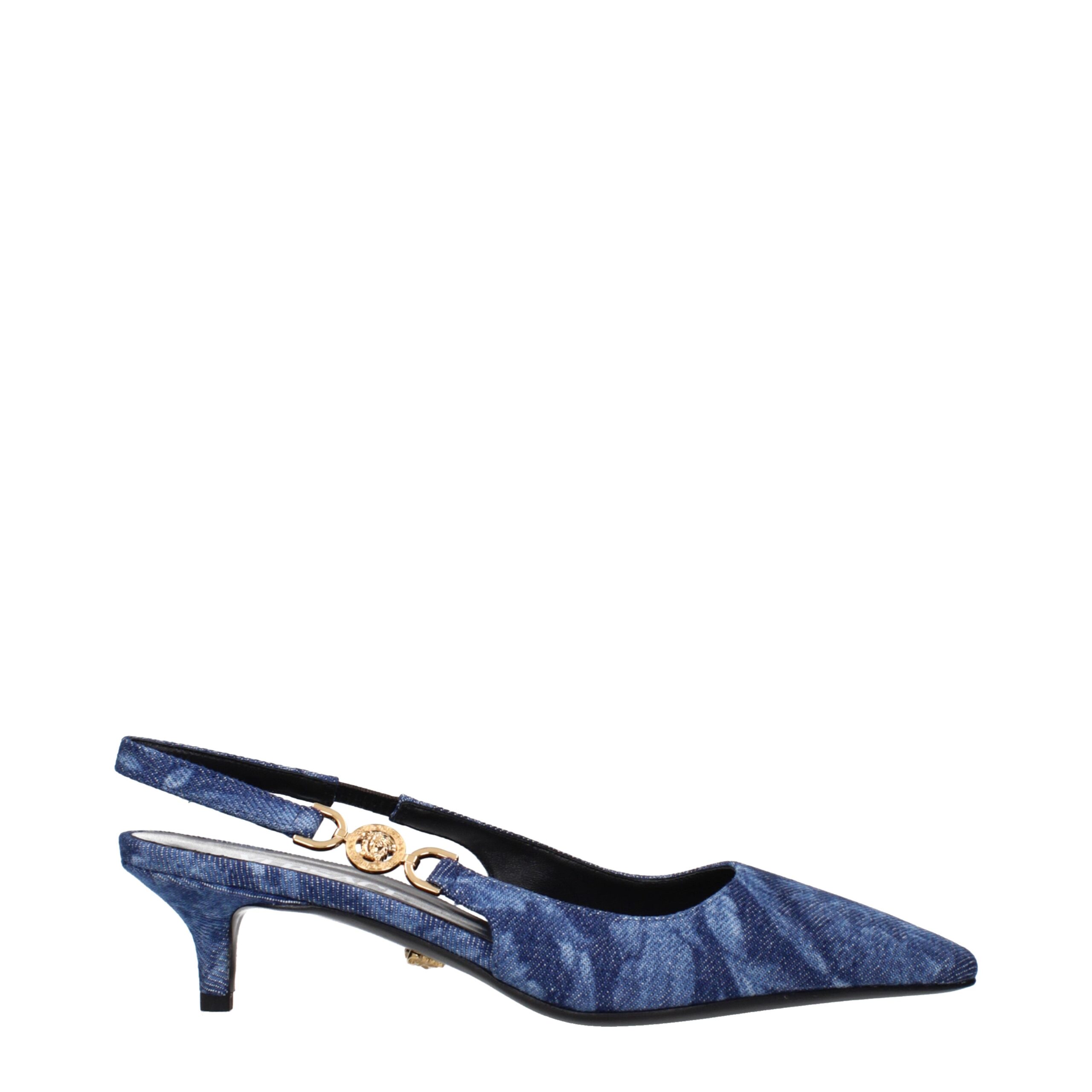 Blue Fabric Flat Sandals