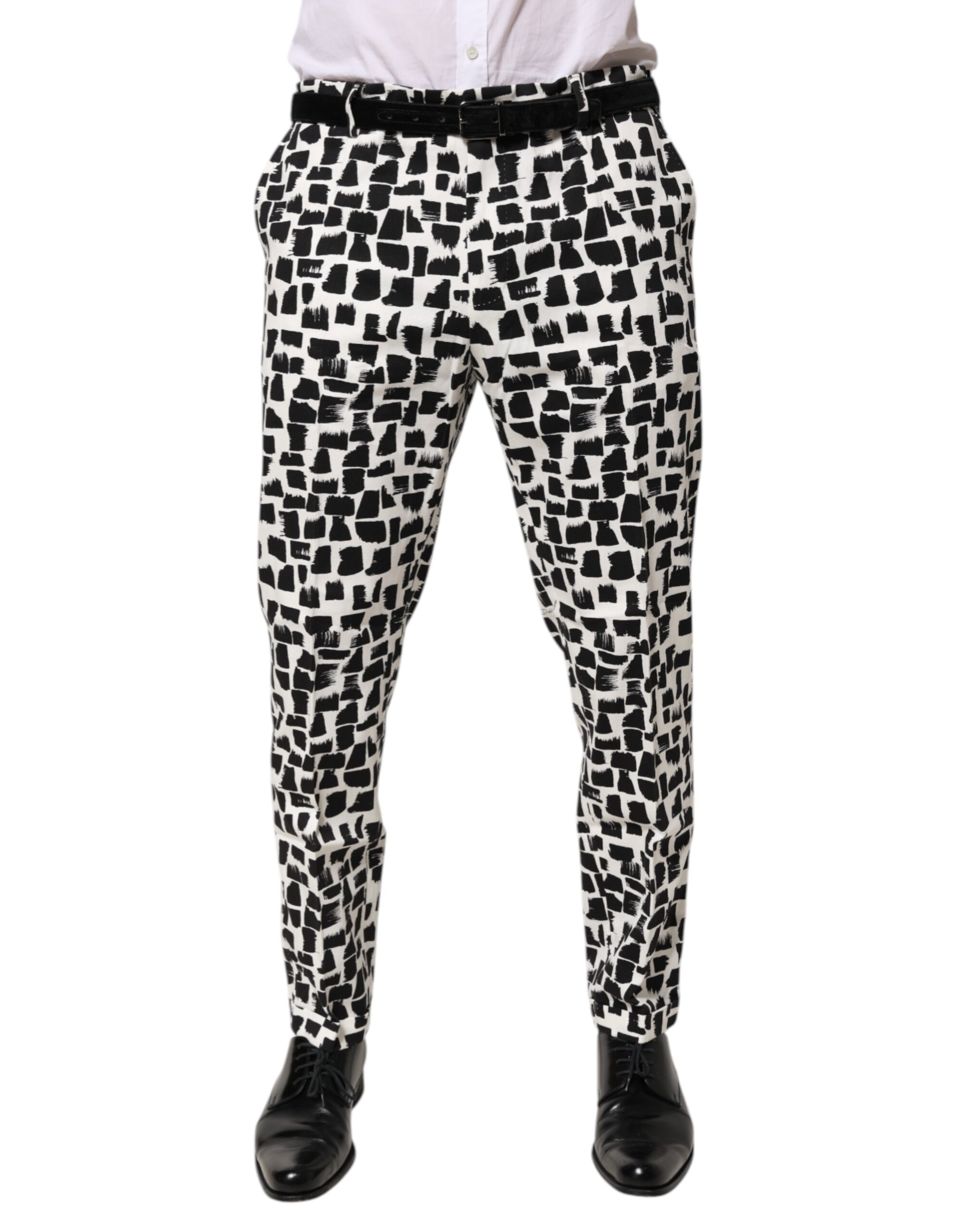 Black White Abstract Print Cotton Blend Pants