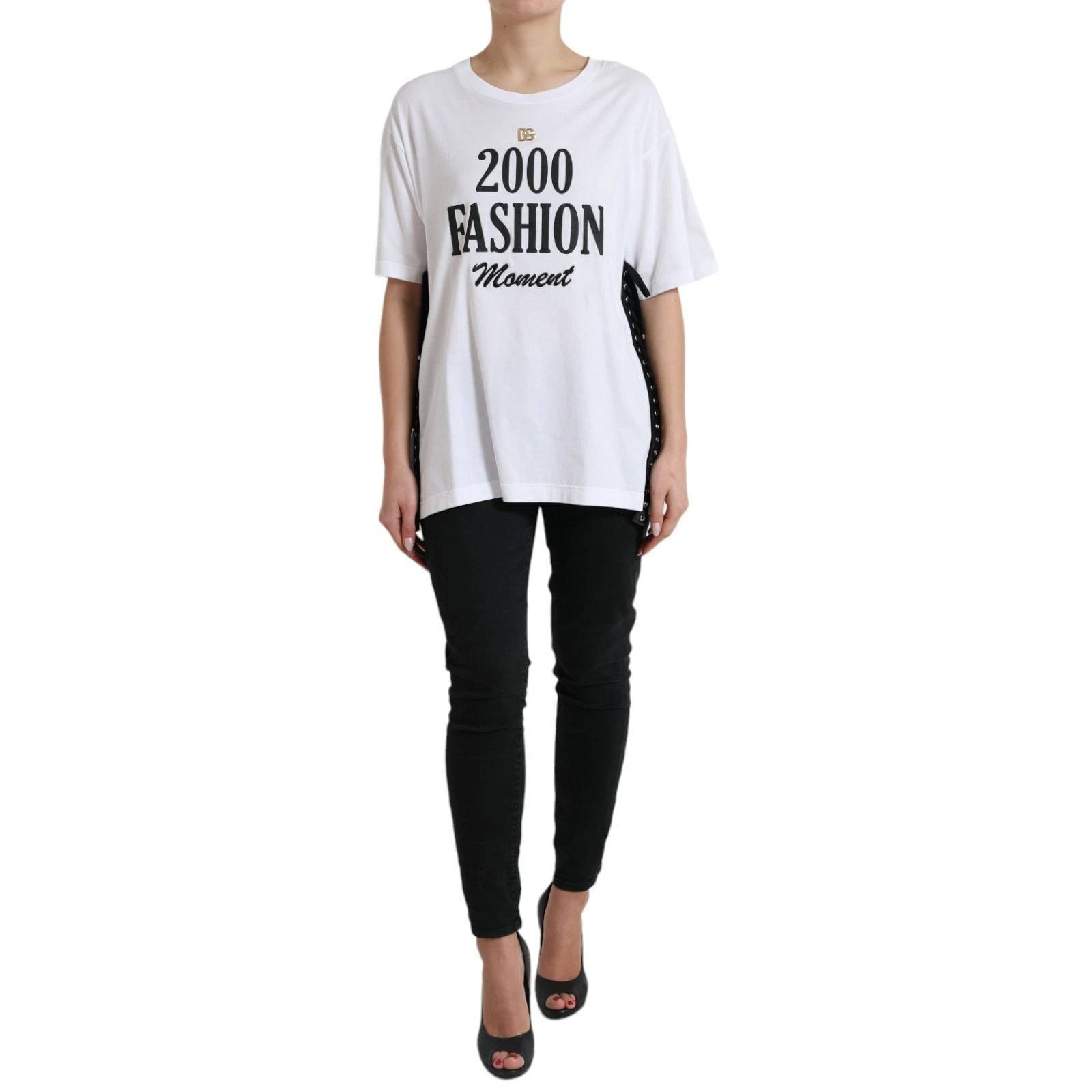 White Cotton 2000 Fashion Print Logo T-shirt