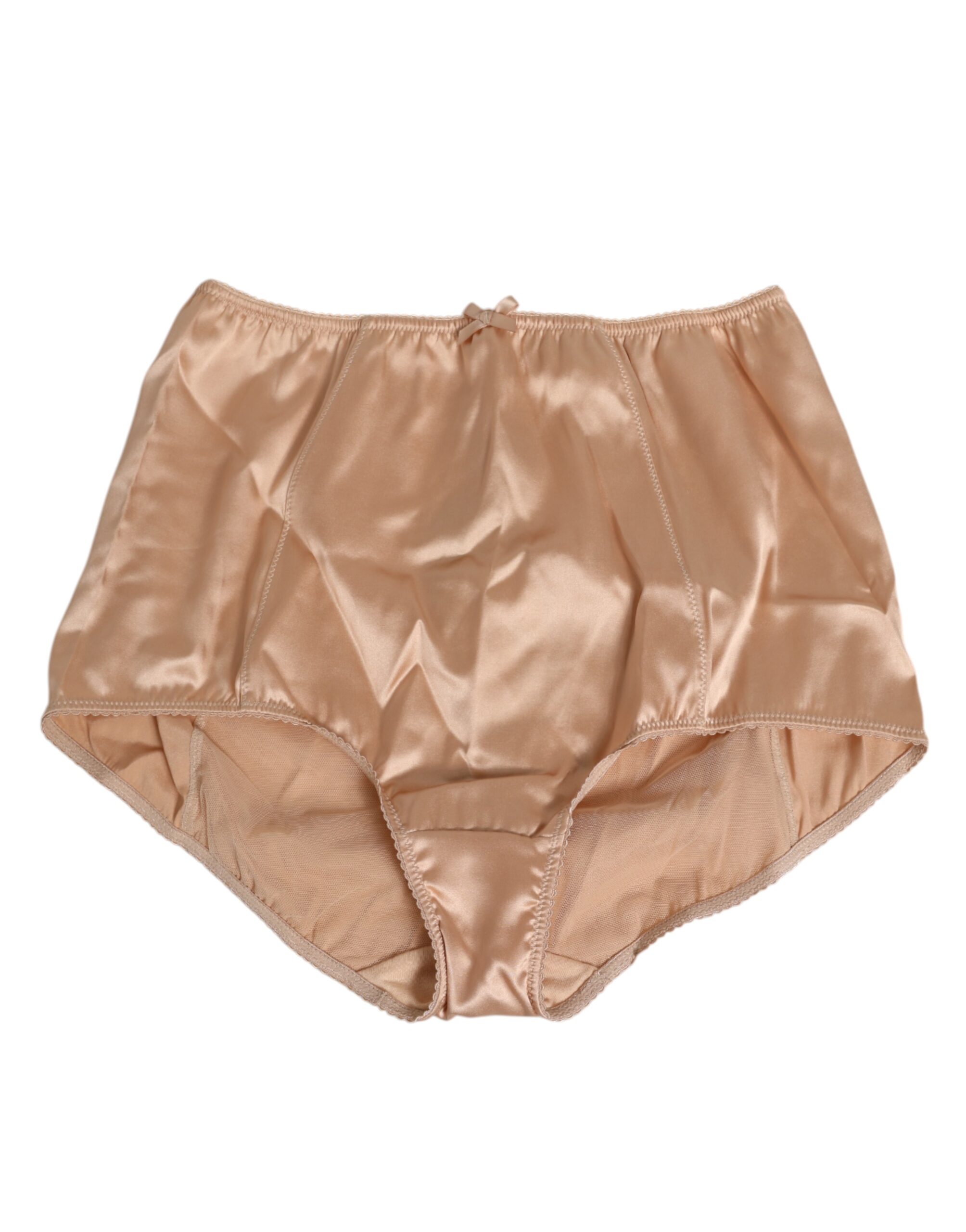 Beige Silk Satin High Waist Briefs Underwear