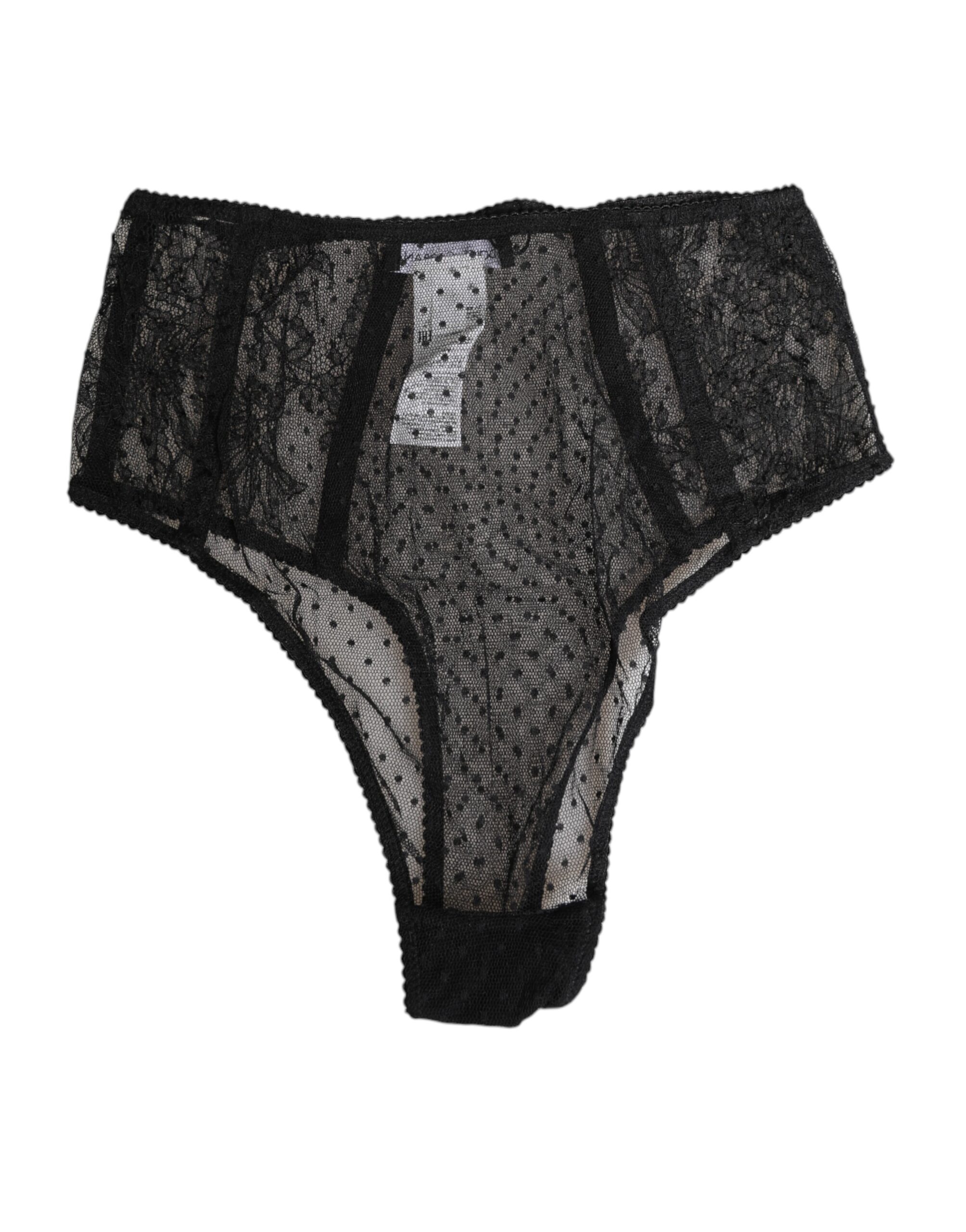 Black Lace Polka Dot Mesh High Waist Underwear