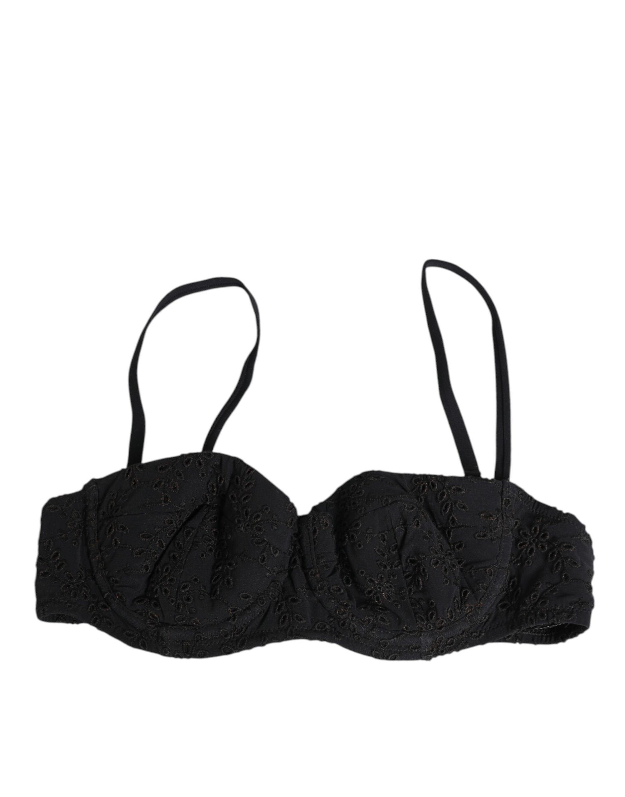 Black Polyester Embroidered Underwire Bra Underwear