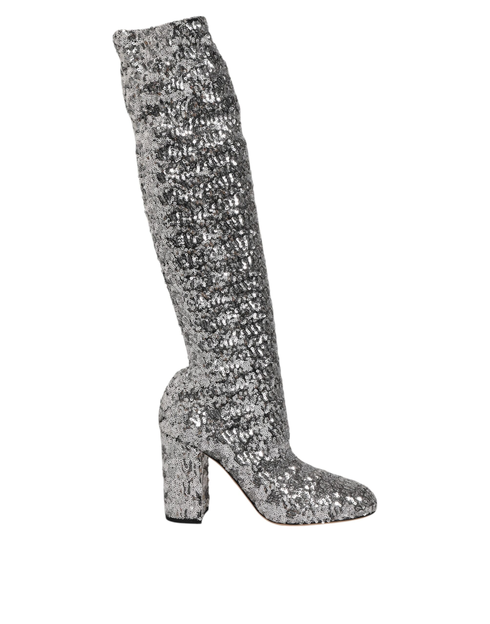 Shoes Silver Sequins Glitter High Heel Boot Shoes