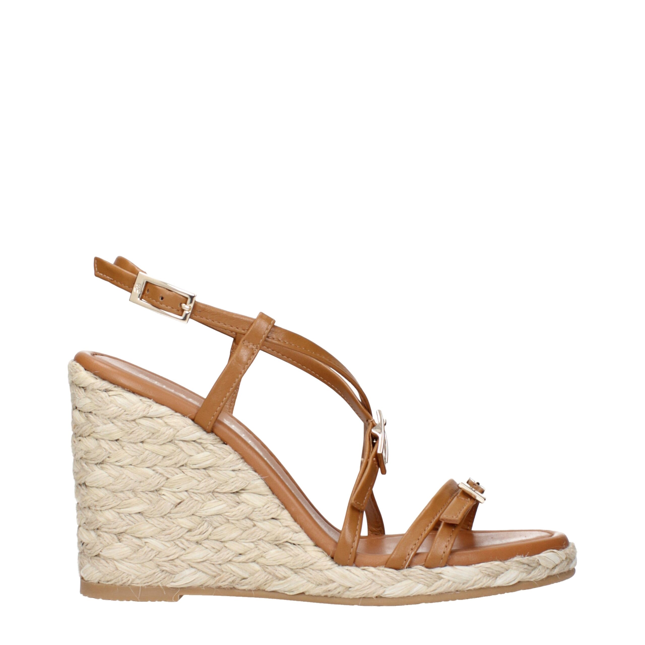 Brown Leather Wedges Sandals