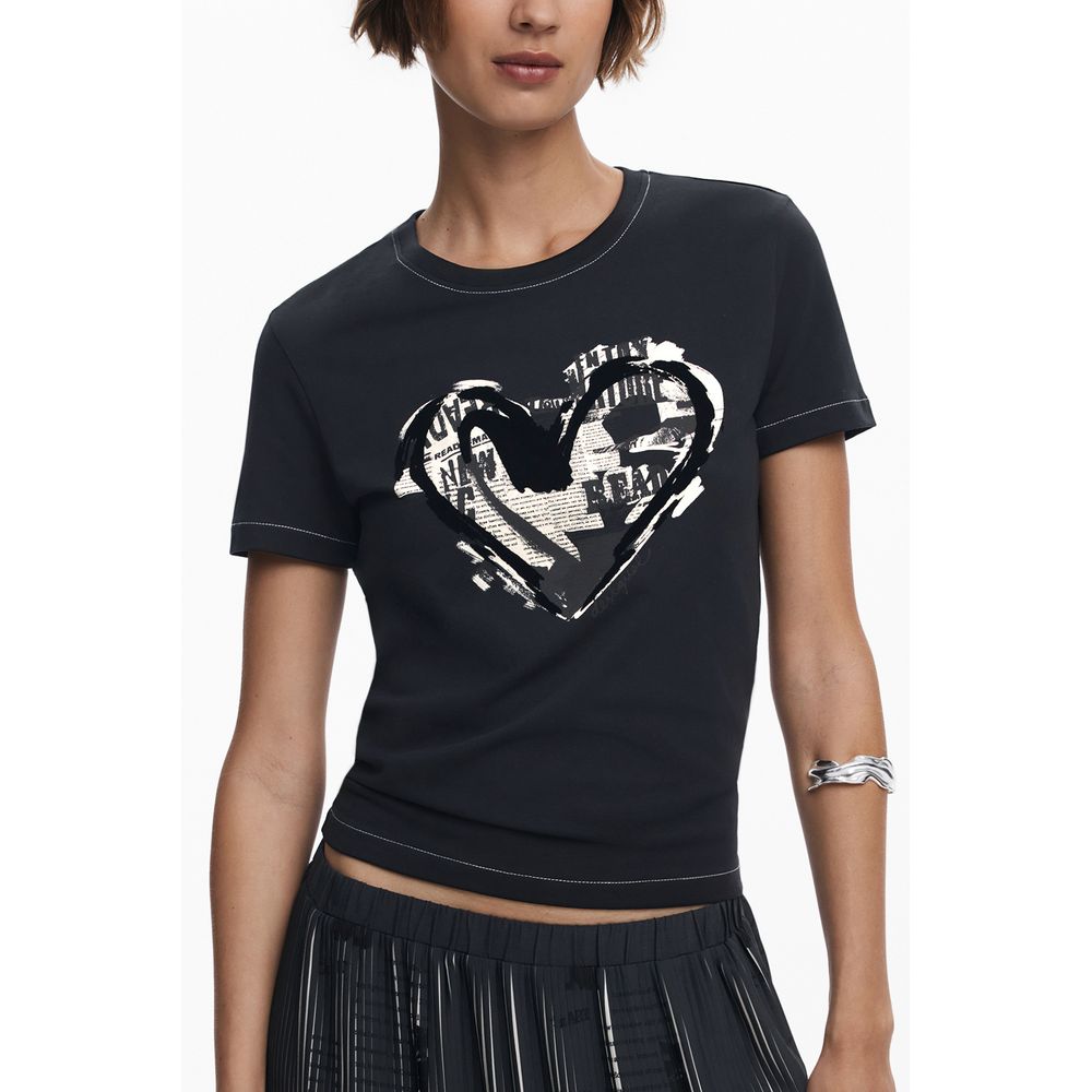 Black Cotton Women T-Shirt