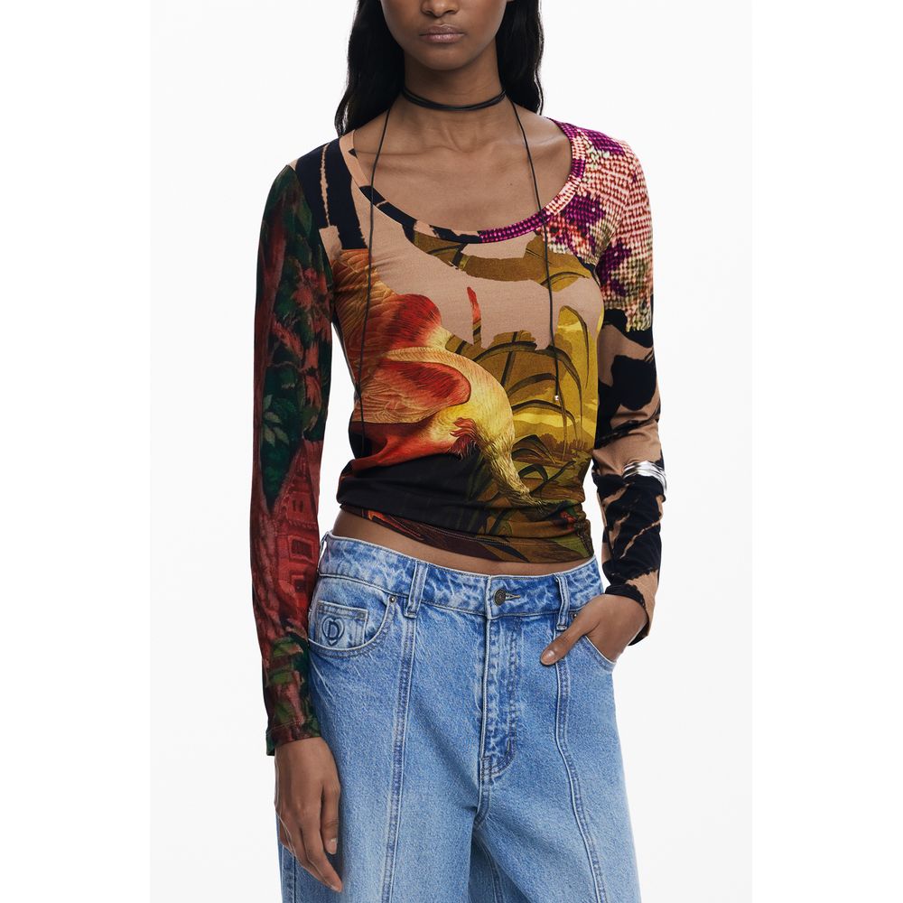 Brown Elastane Women T-Shirt
